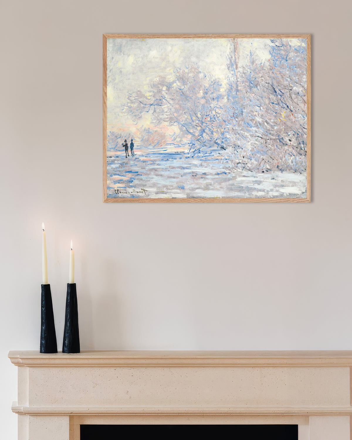 Claude Monet’n Huurre Givernyssä (1885) -juliste luonnonvärisessä puukehyksessä