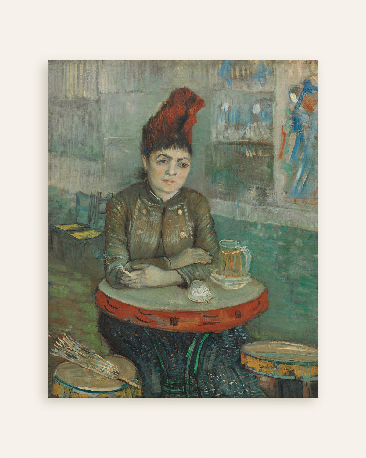 Juliste teoksesta Kahvilassa, Agostina Segatori, Vincent van Goghin teoksessa Le Tambourin (1887), pikkukuva