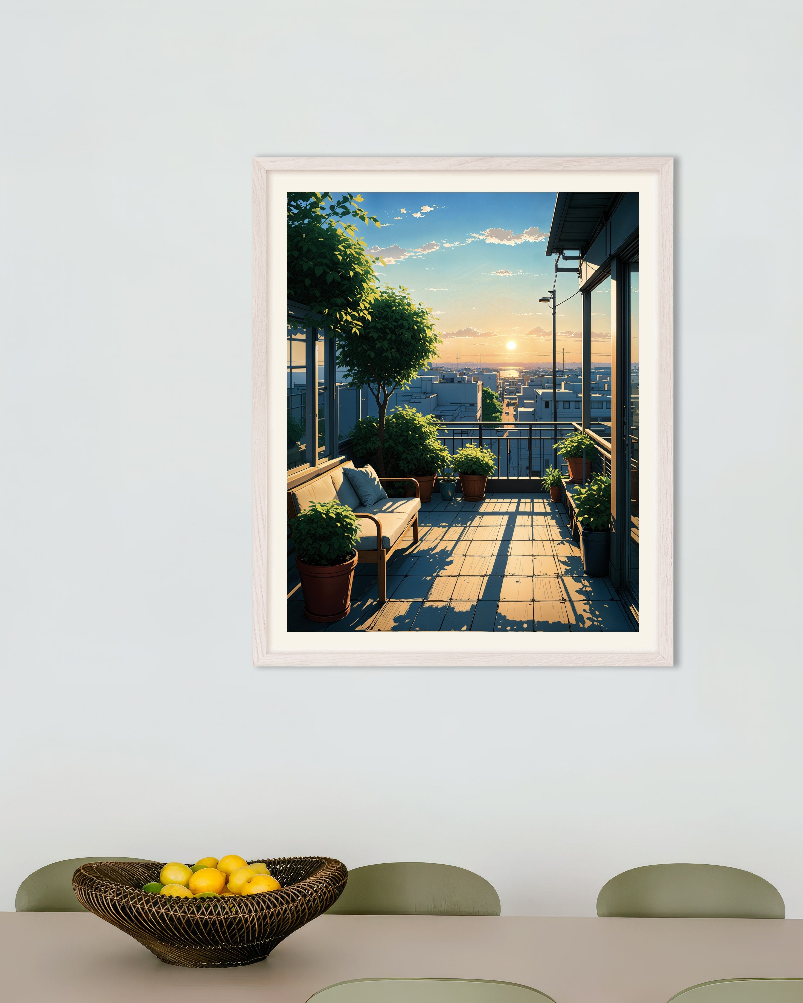 Poster of Japanese anime, a terrace in Tokyo - Poster, with white wooden frame
