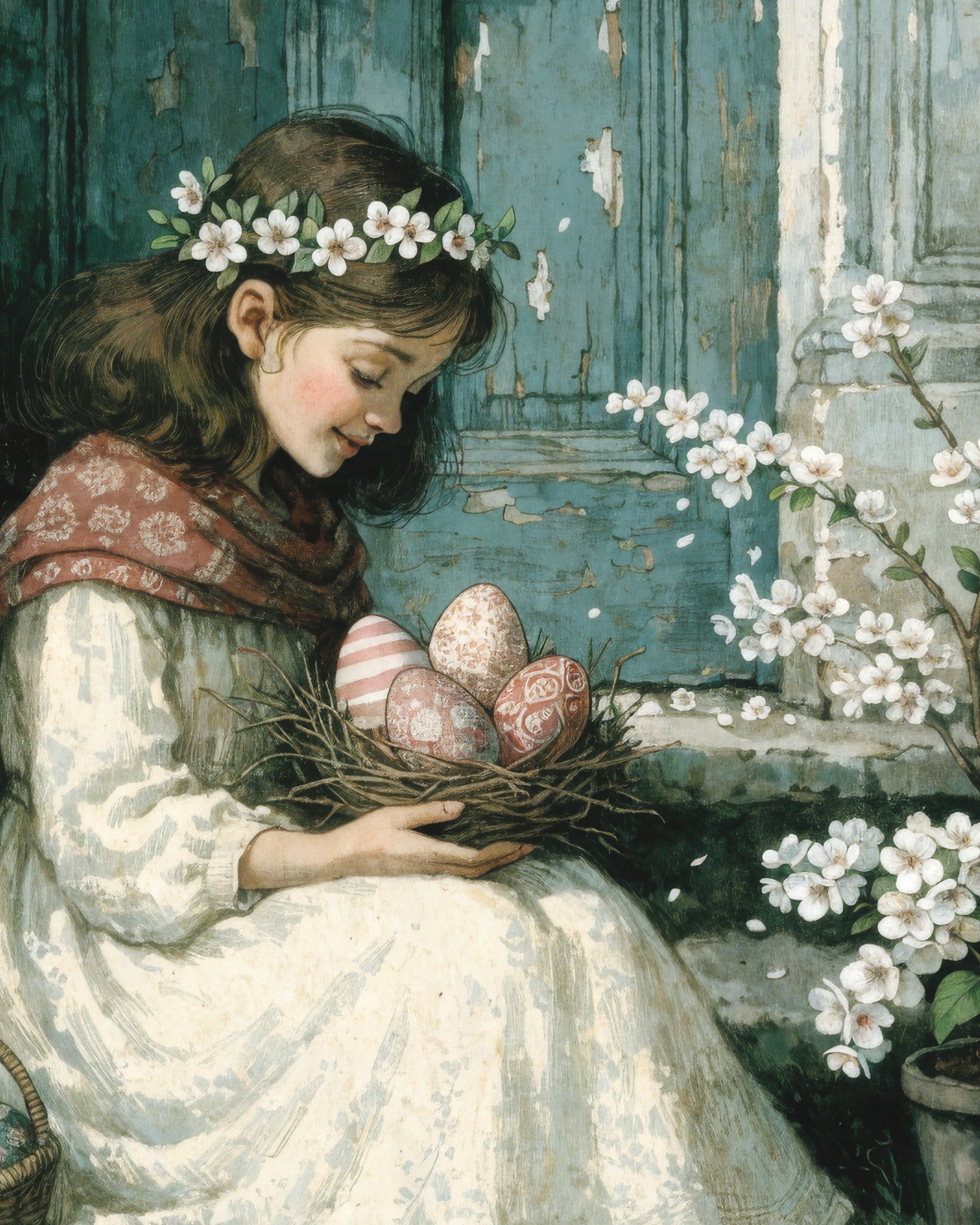 Pääsiäisaamu sinisellä ovella - Juliste