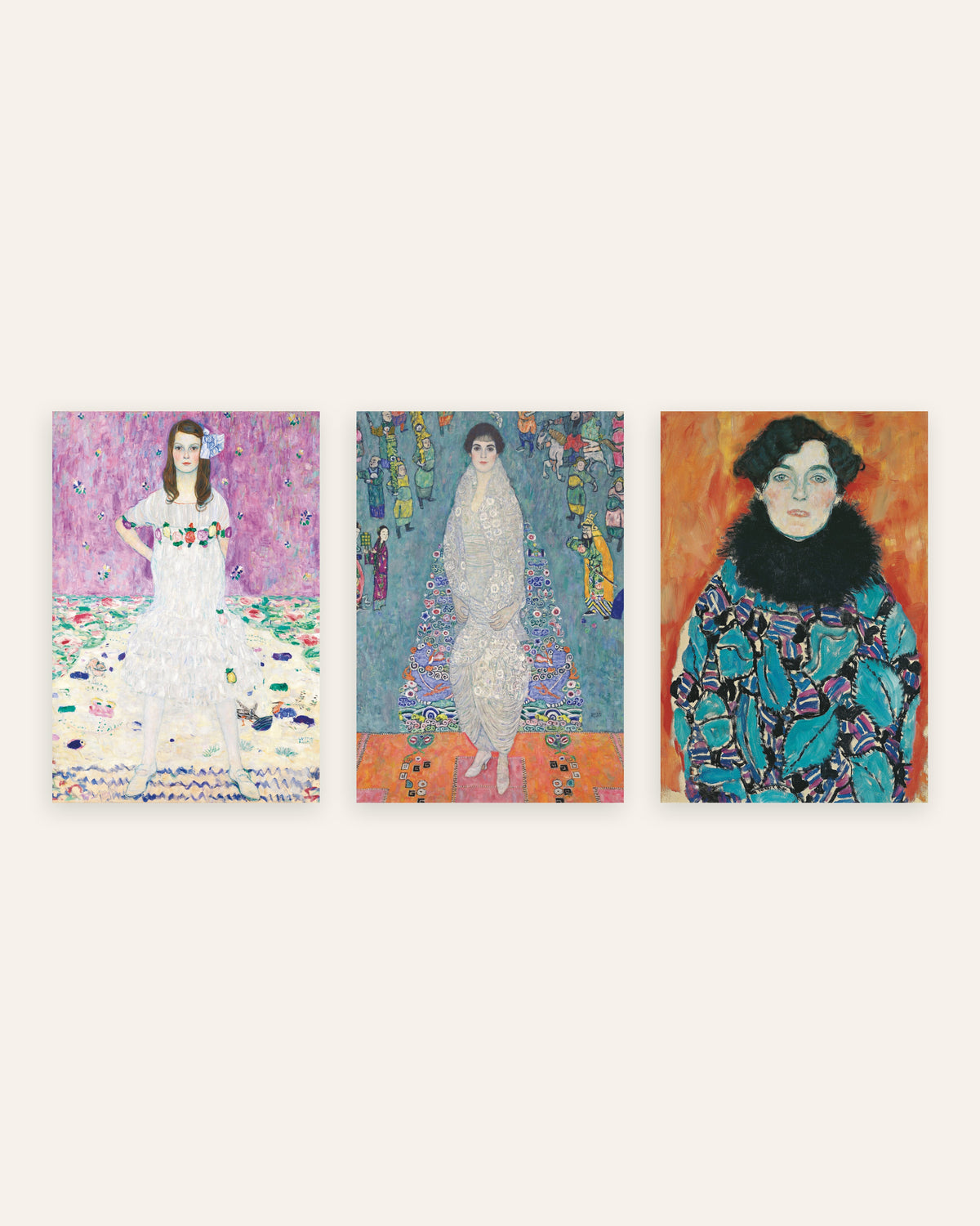 Klimt-julisteet, 3 kpl setti muotokuvia: Mäda Primavesi, Elisabeth Lederer ja Johanna Staude, ilman kehystä