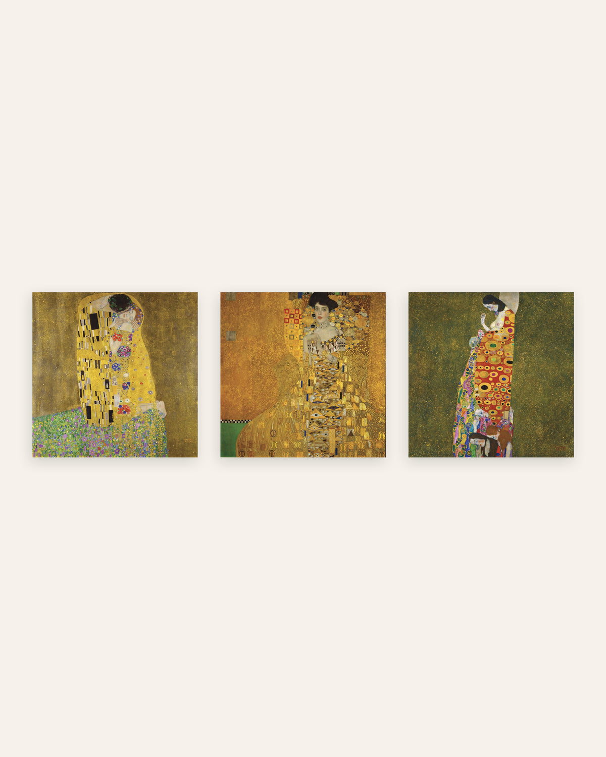 Klimt-julisteet, 3 kpl setti: Suudelma, Adele Bloch-Bauer I ja Toivo II, ilman kehystä