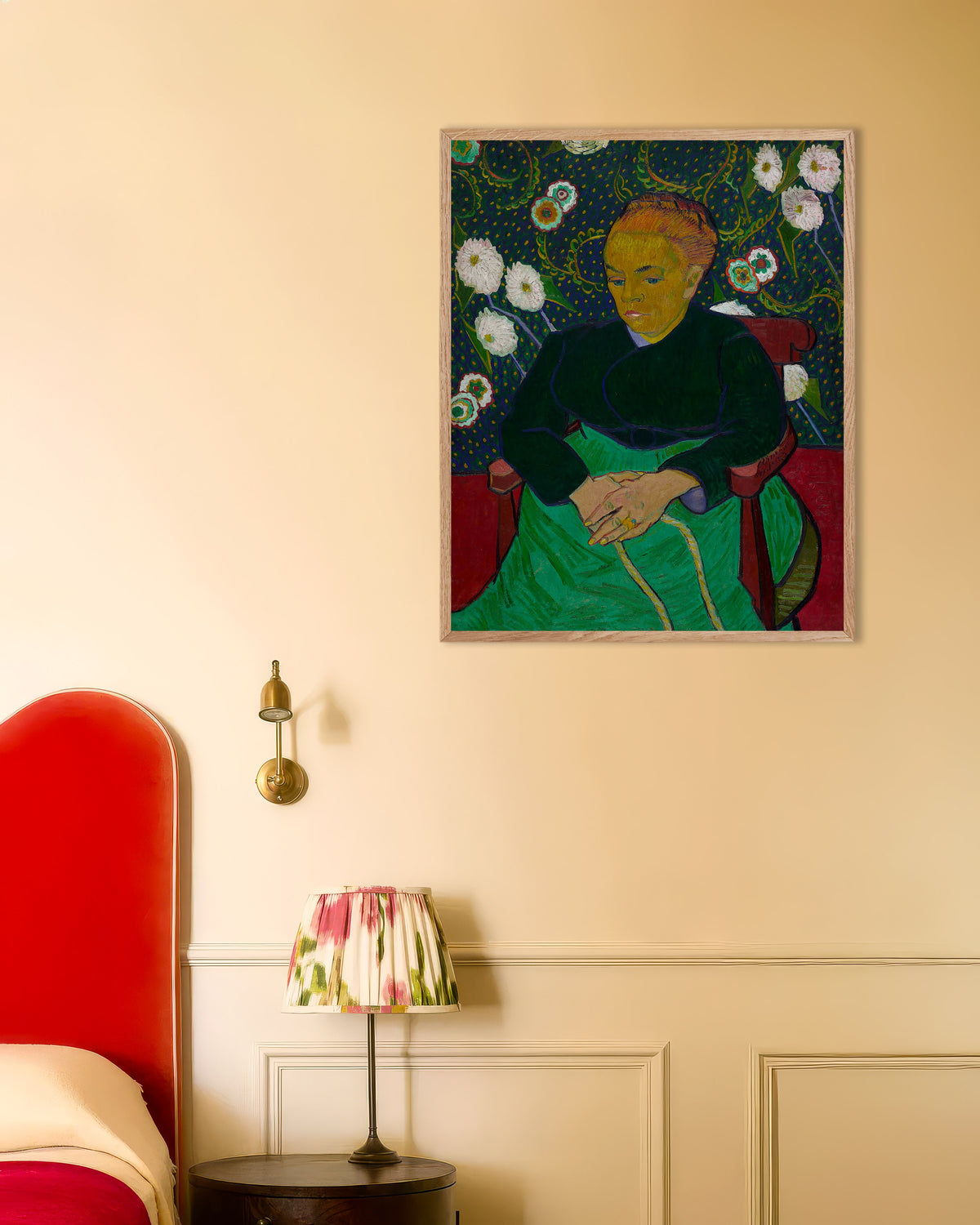 La Berceuse, Madame Roulin tuudittamassa kehtoa (1889), Vincent van Gogh, juliste luonnonvärisillä puukehyksillä