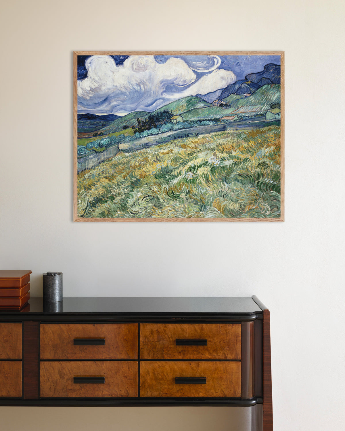 Juliste, Maisema Saint-Rémystä (1889), Vincent van Gogh, luonnonvärisellä puukehyksellä