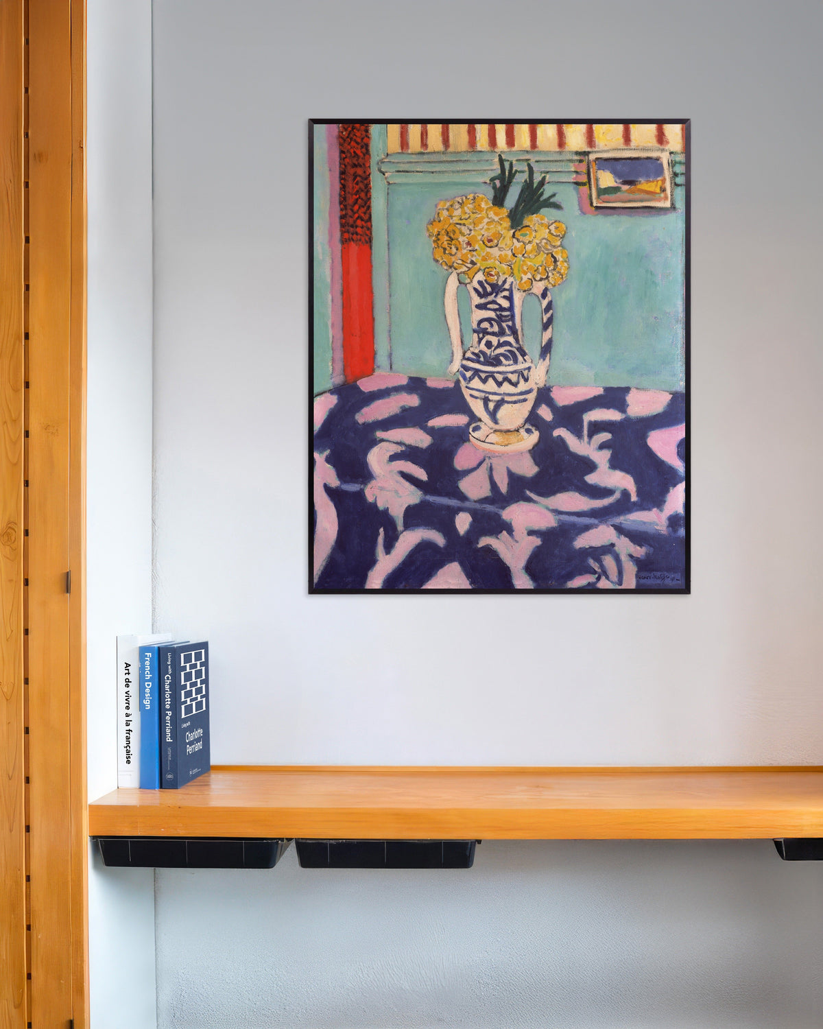 Juliste teoksesta Käet, sininen ja vaaleanpunainen matto (1911), Henri Matisse, metallikehyksissä