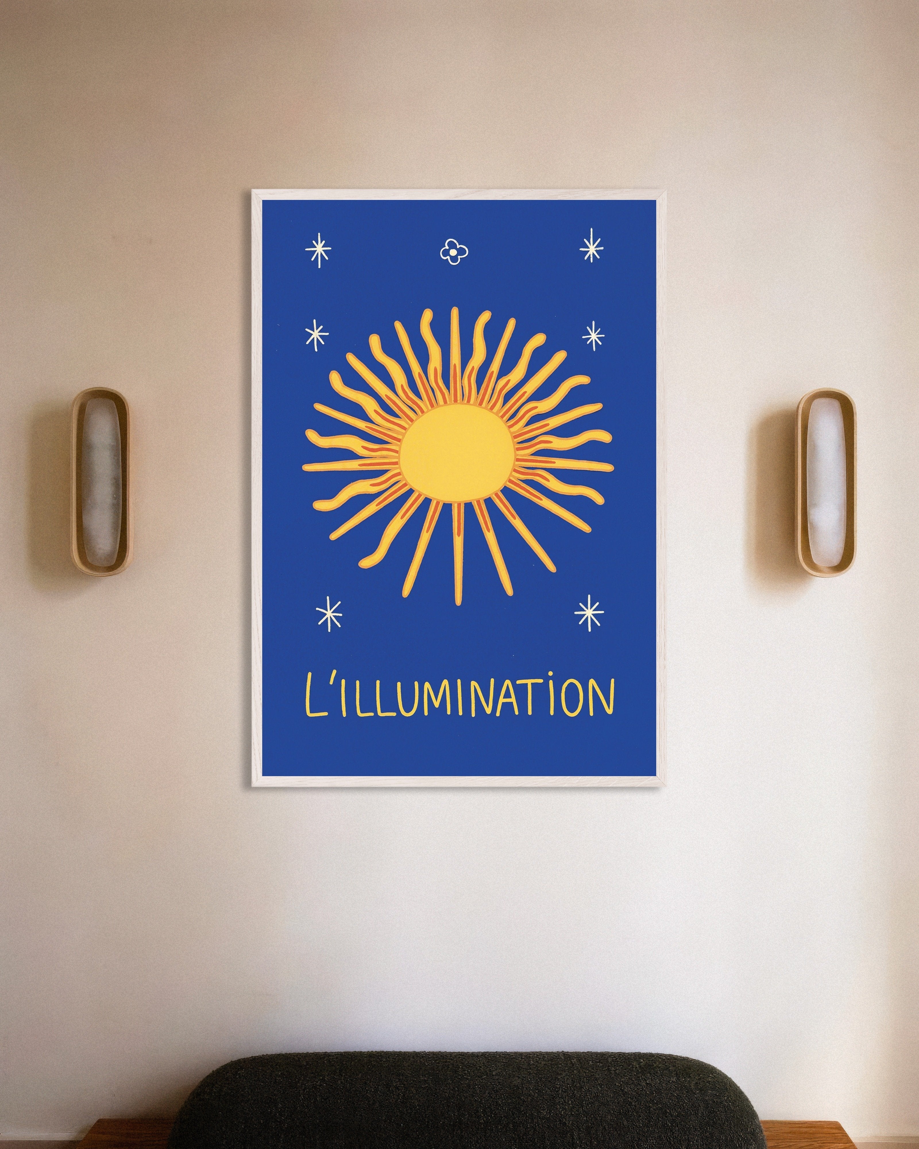 Poster of L’Illumination - Sun Poster, with white wooden frame