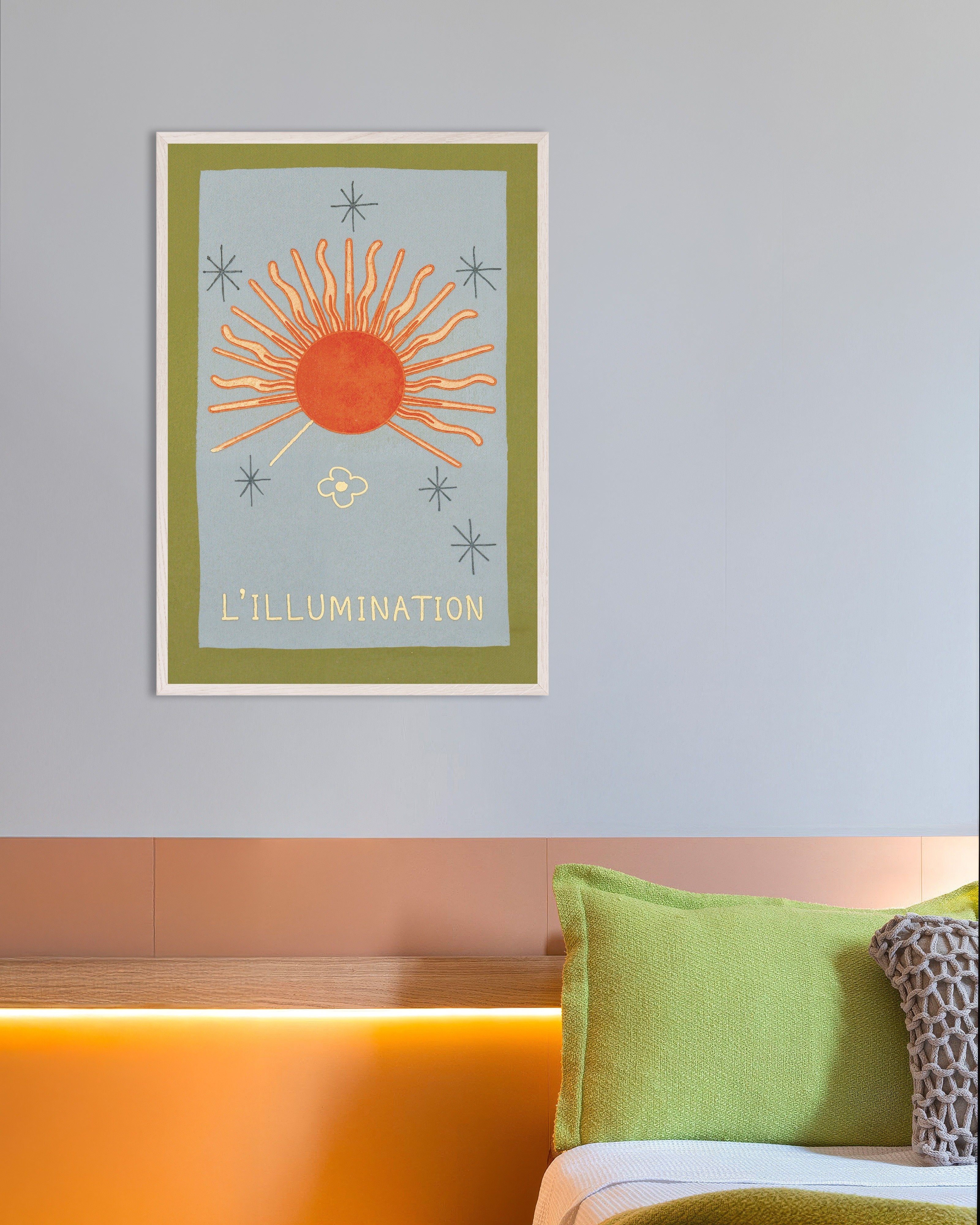 Poster of L’Illumination - The Sun, with white wooden frame