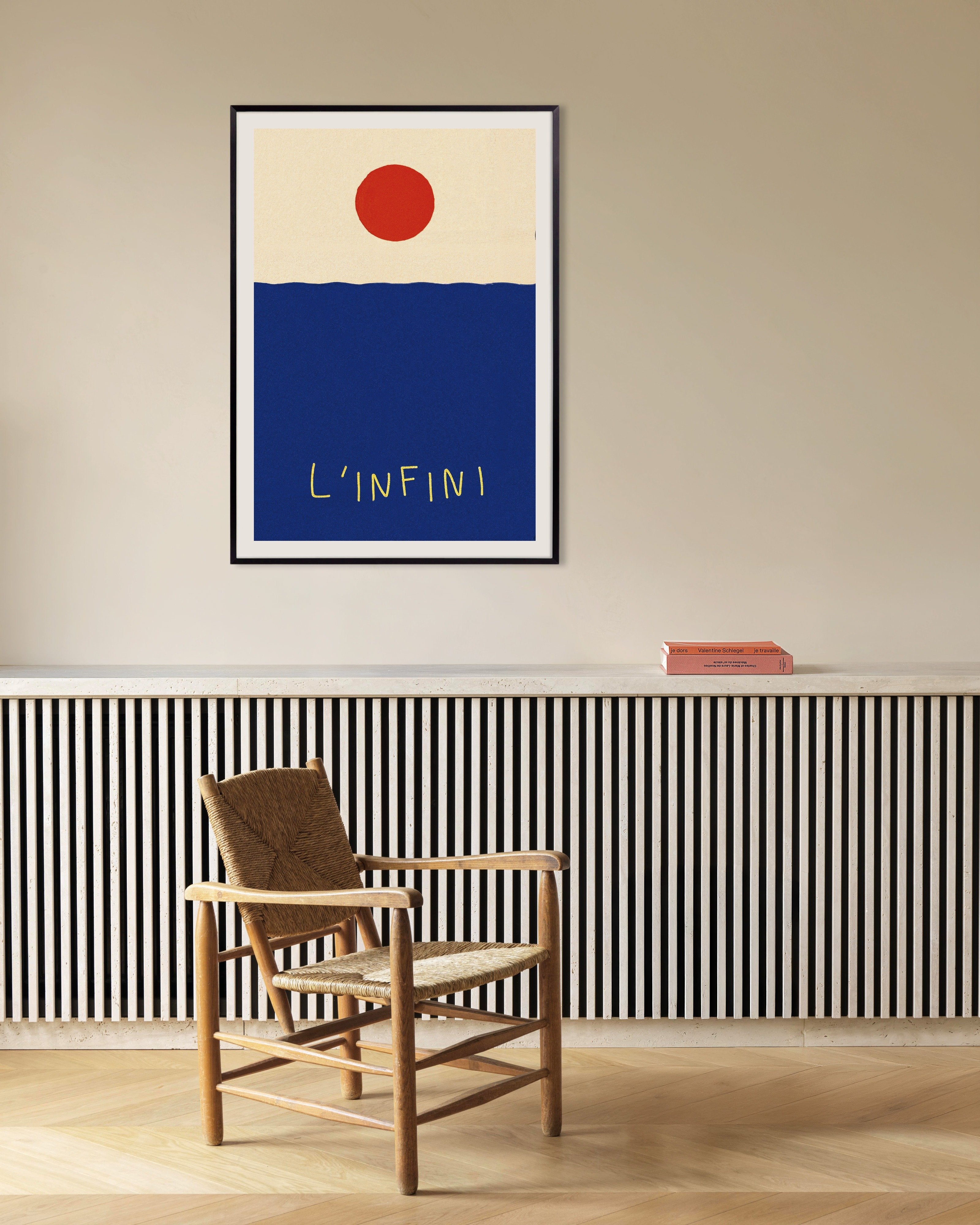Poster of L’Infini: Red Sun Over Blue Sea Poster, with metal frame
