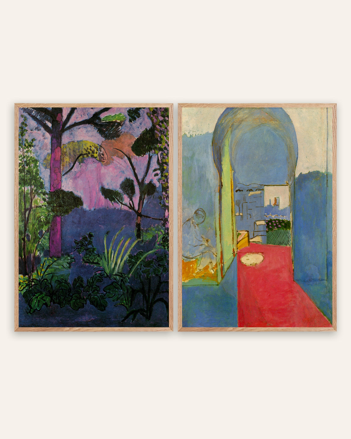 Matisse-julisteet, 2 kpl setti: Marokkolainen maisema (Akantus) ja Kasbahin sisäänkäynti, luonnontammikehyksissä