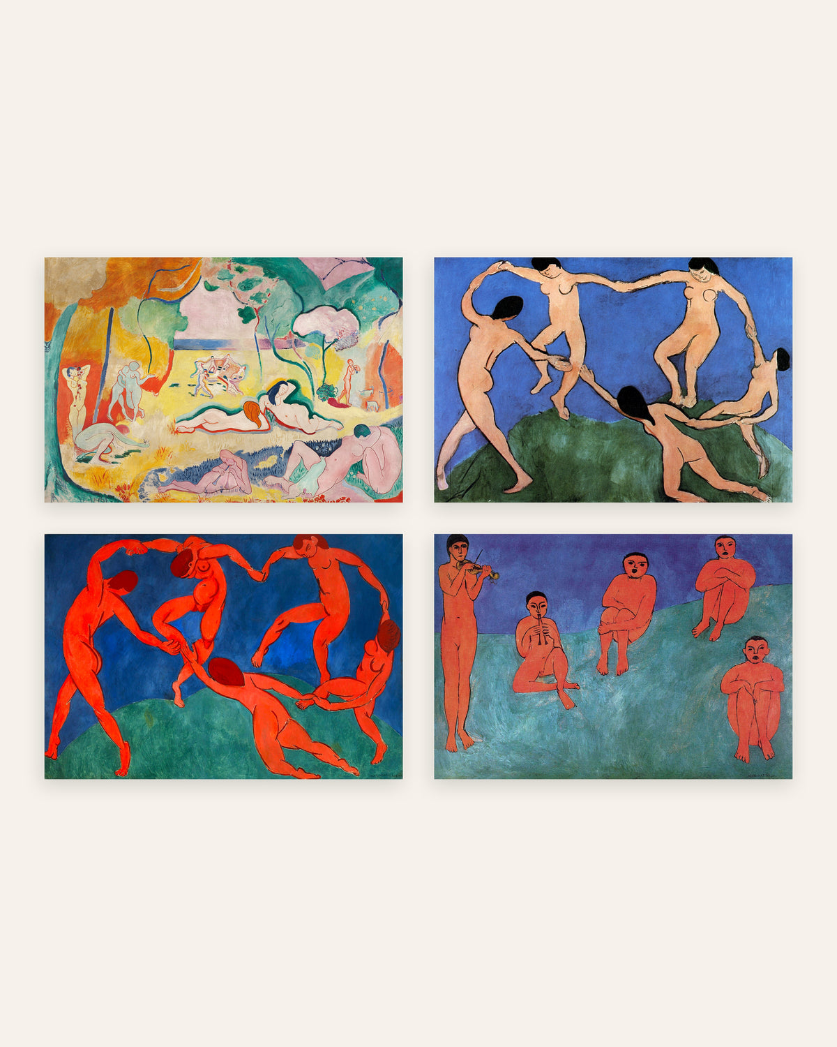 Matisse-julisteet, 4 kpl setti: Elämänilo, Tanssi I ja II sekä Musiikki, ilman kehystä