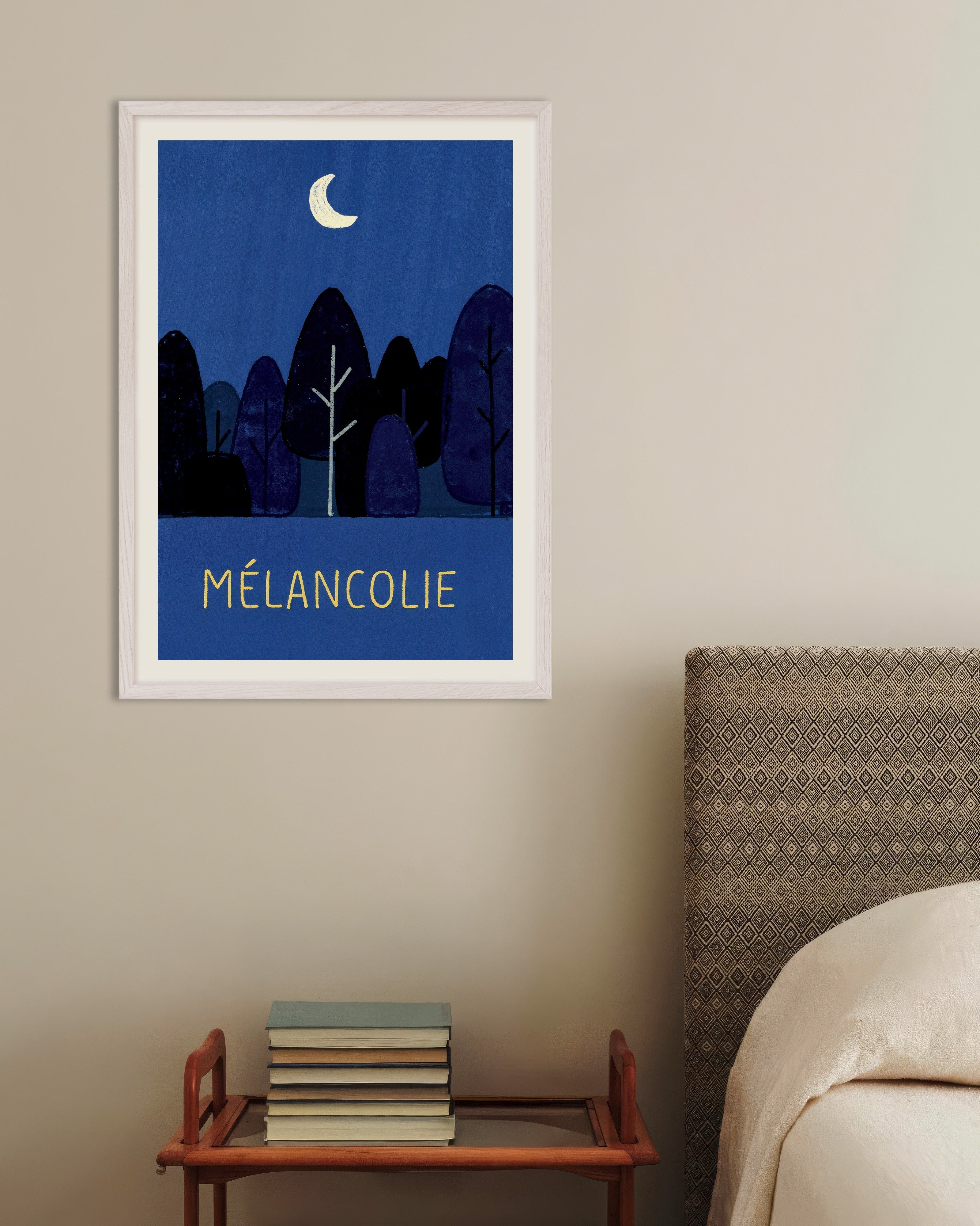 Poster of Mélancolie Moonlit Forest Poster, with white wooden frame