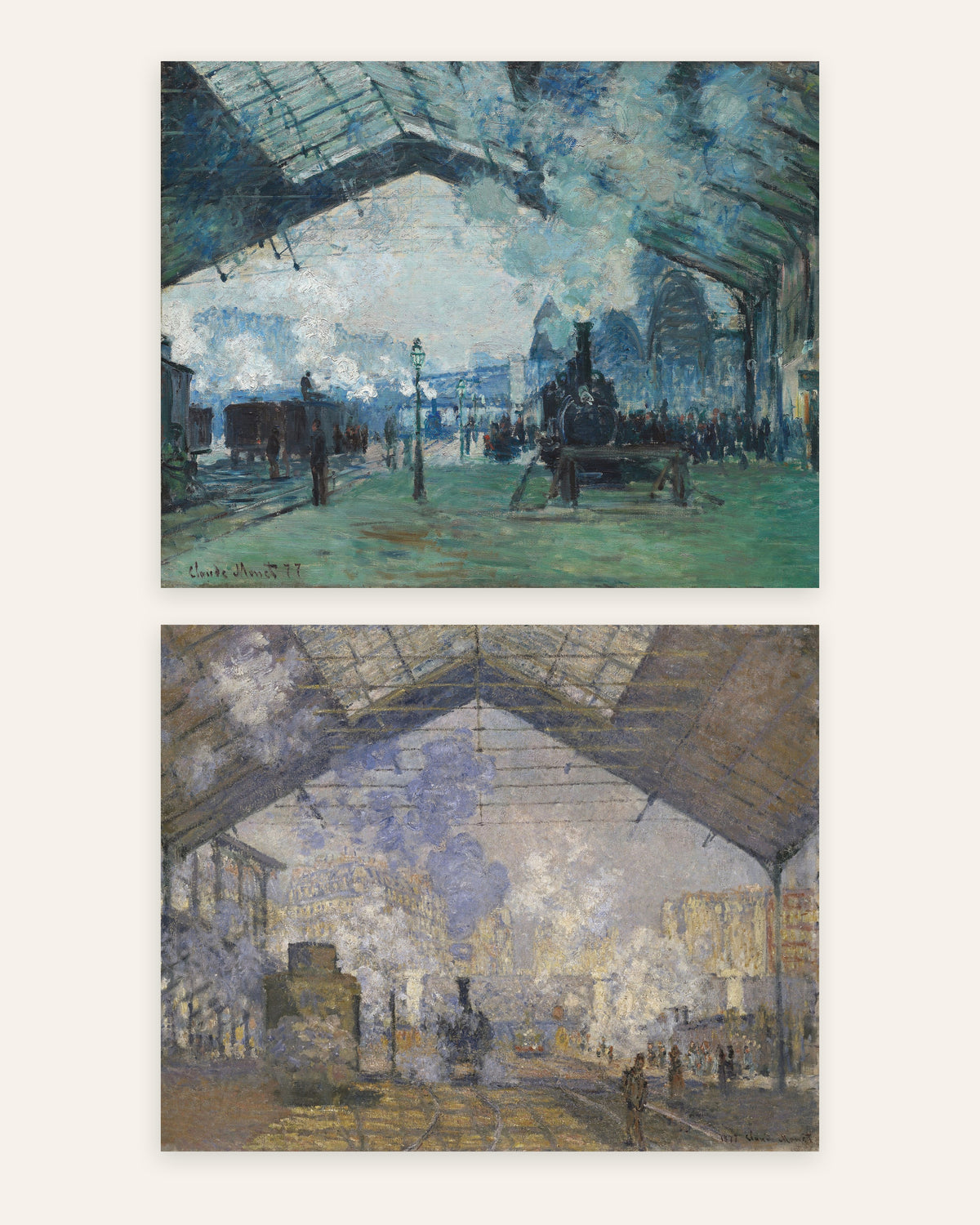 Monet Gare Saint-Lazare -julisteet, 2 kpl setti: höyry ja junat, ilman kehystä