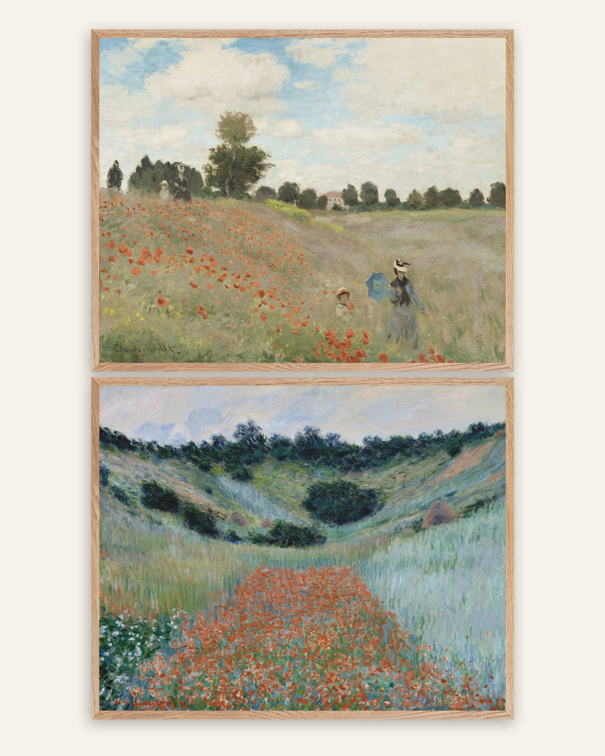 Monet Unikot-julisteet, 2 kpl setti: Argenteuil ja Giverny, luonnontammikehyksissä