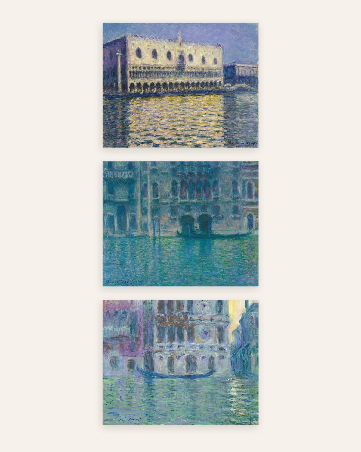 Monet Venetsia-julisteet, 3 kpl setti: Dogepalatsi, da Mula ja Dario, ilman kehystä