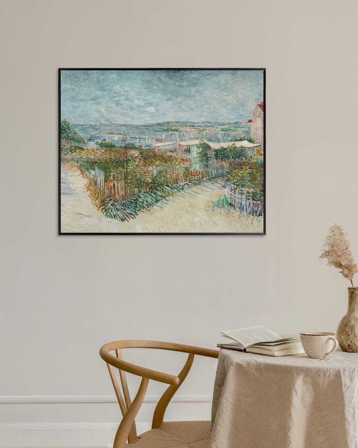Juliste teoksesta Montmartre, Moulin de la Galetten takana (1887), Vincent van Gogh, metallikehyksellä