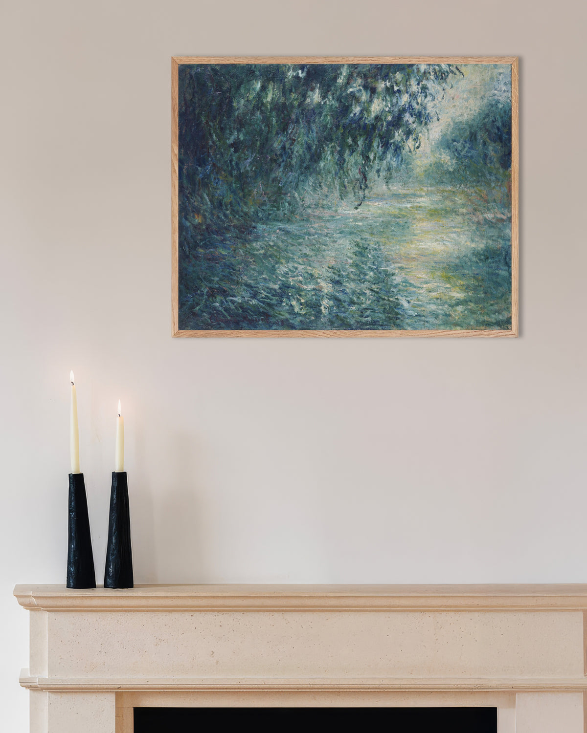 Claude Monet’n Aamu Seinellä (1898) -juliste luonnonvärisessä puukehyksessä