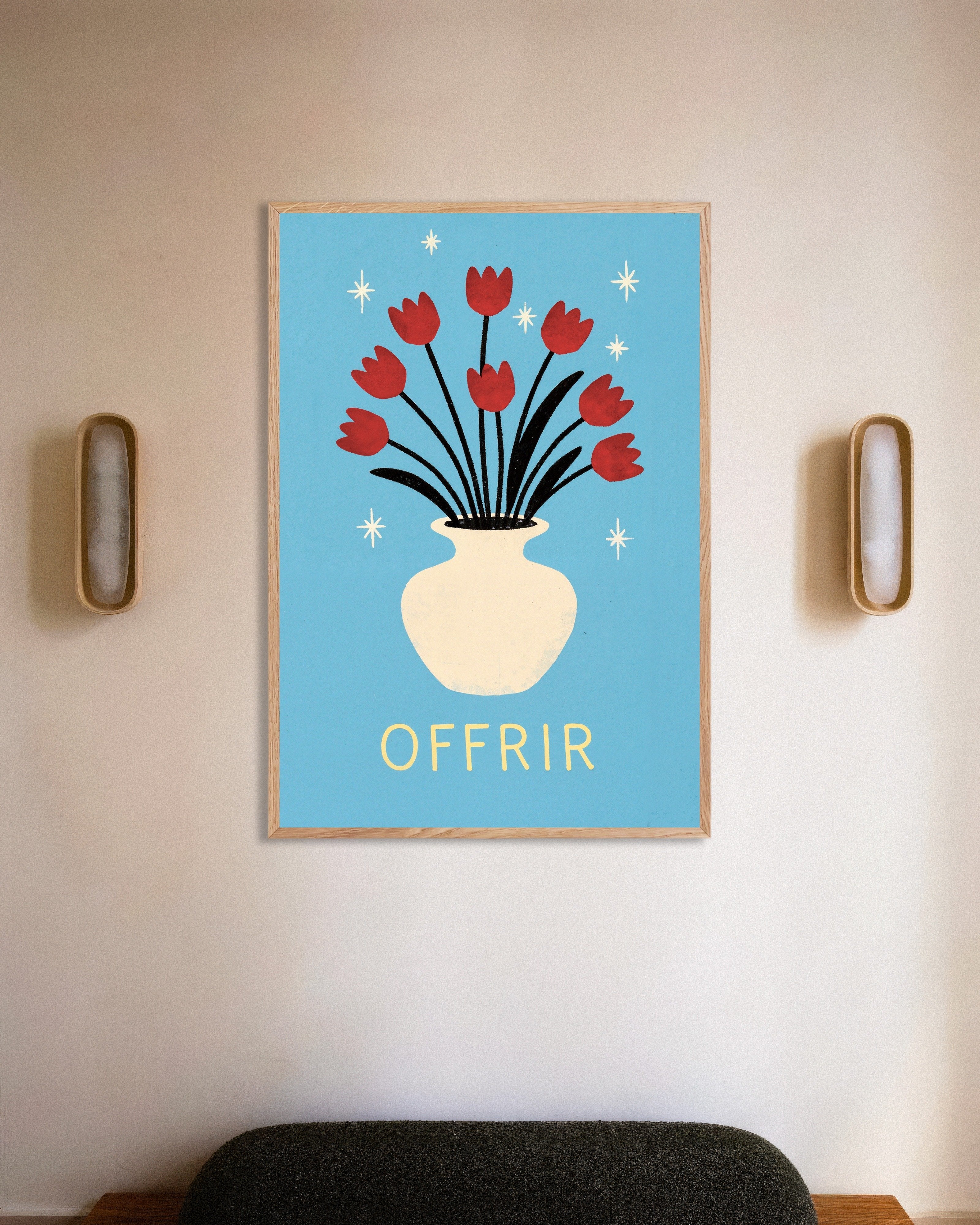 Poster of Offrir - Tulips, with natural wooden frame