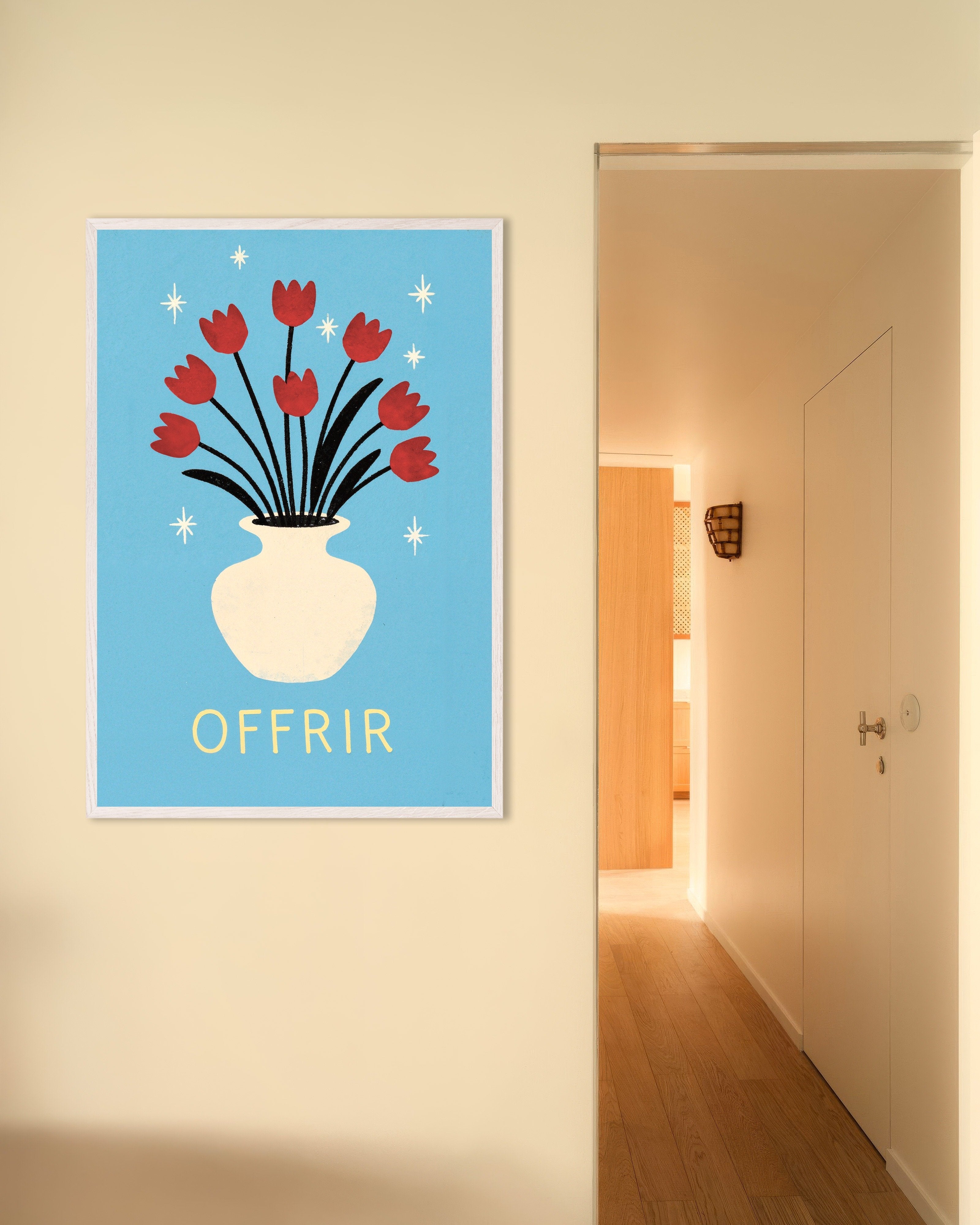 Poster of Offrir - Tulips, with white wooden frame