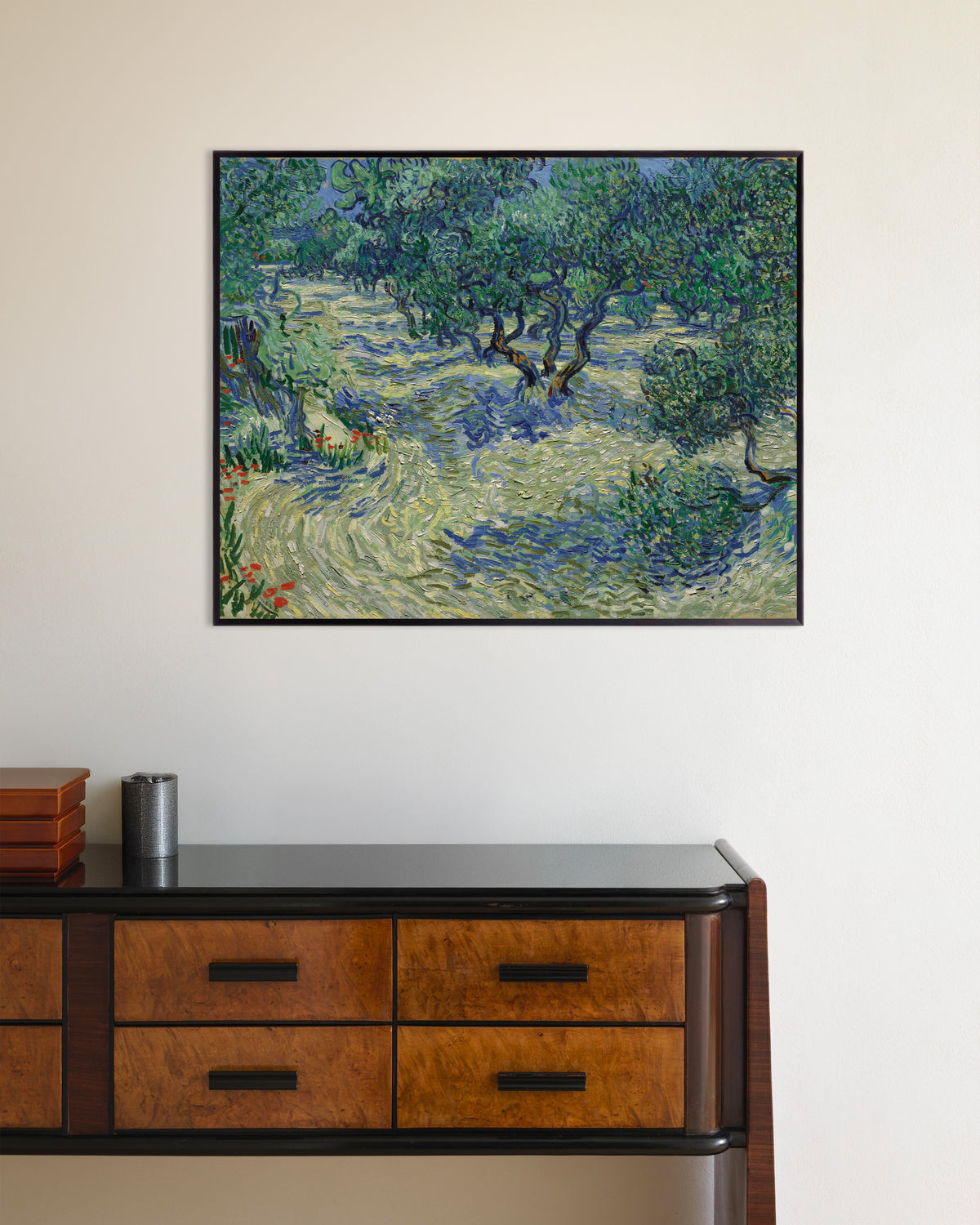 Juliste teoksesta Oliivilehto (1889), Vincent van Gogh, metallikehyksellä