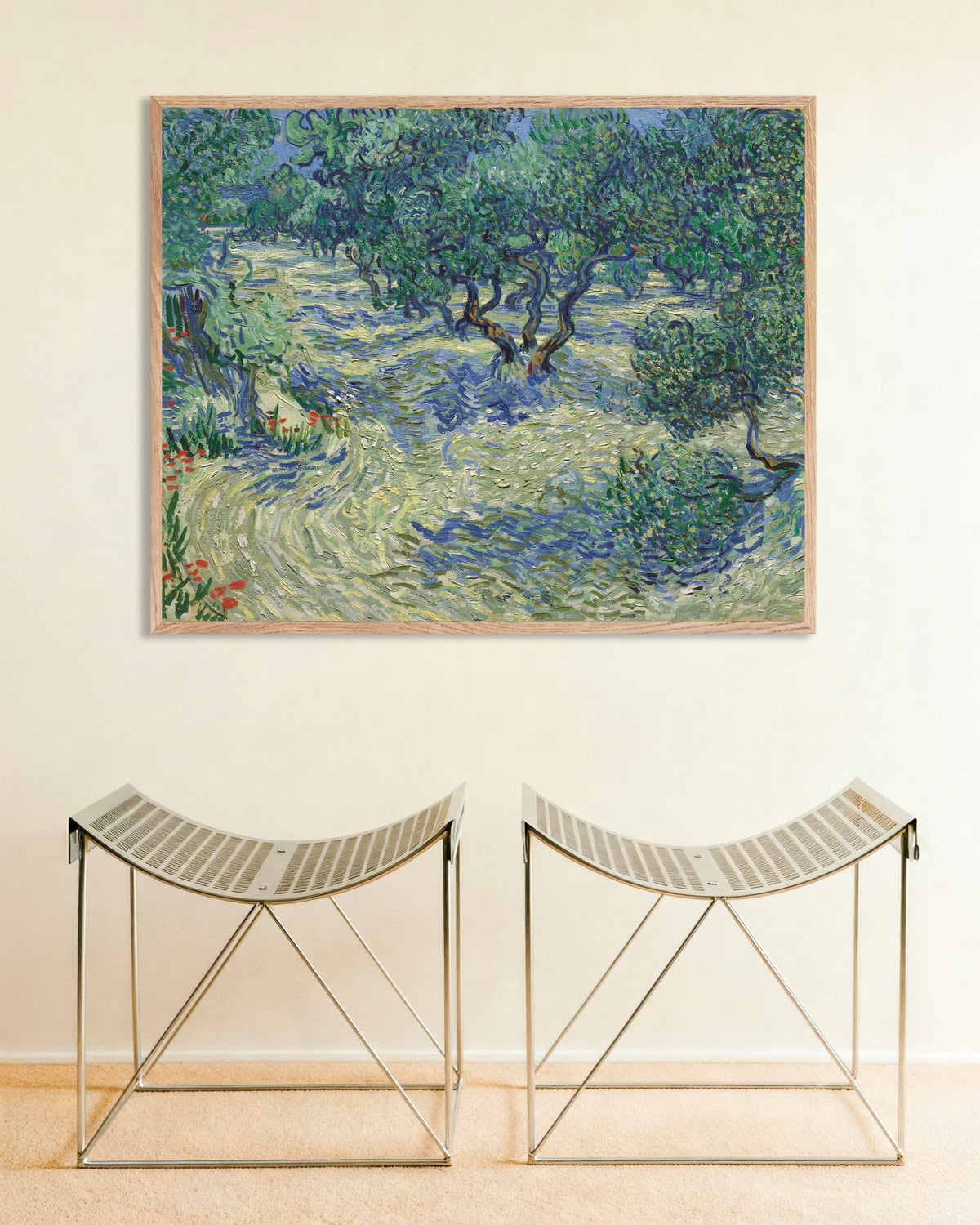 Juliste teoksesta Oliivilehto (1889), Vincent van Gogh, luonnonvärisellä puukehyksellä