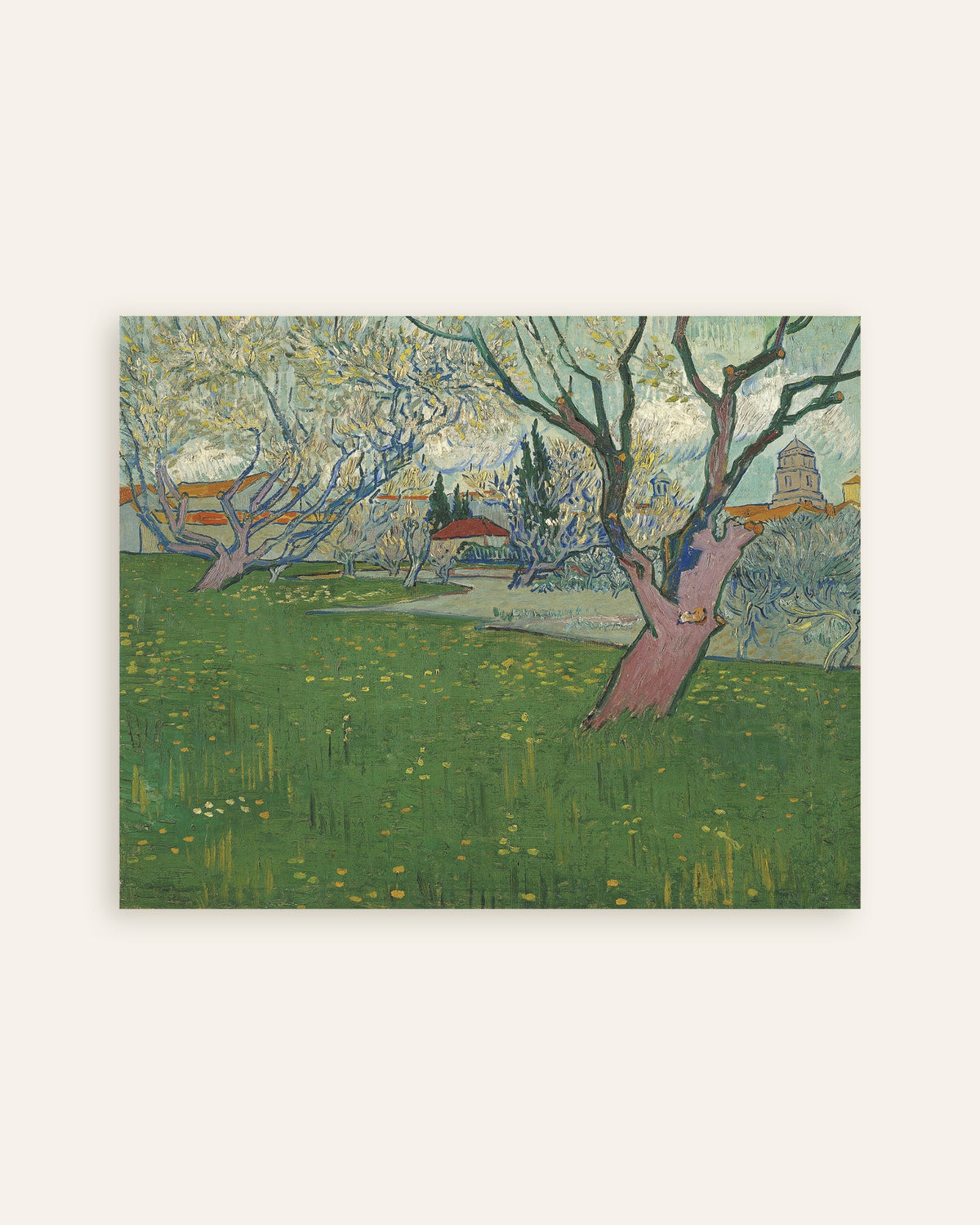 Juliste, Vincent van Goghin teos Kukkiva hedelmätarha ja näkymä Arlesiin (1889), pikkukuva