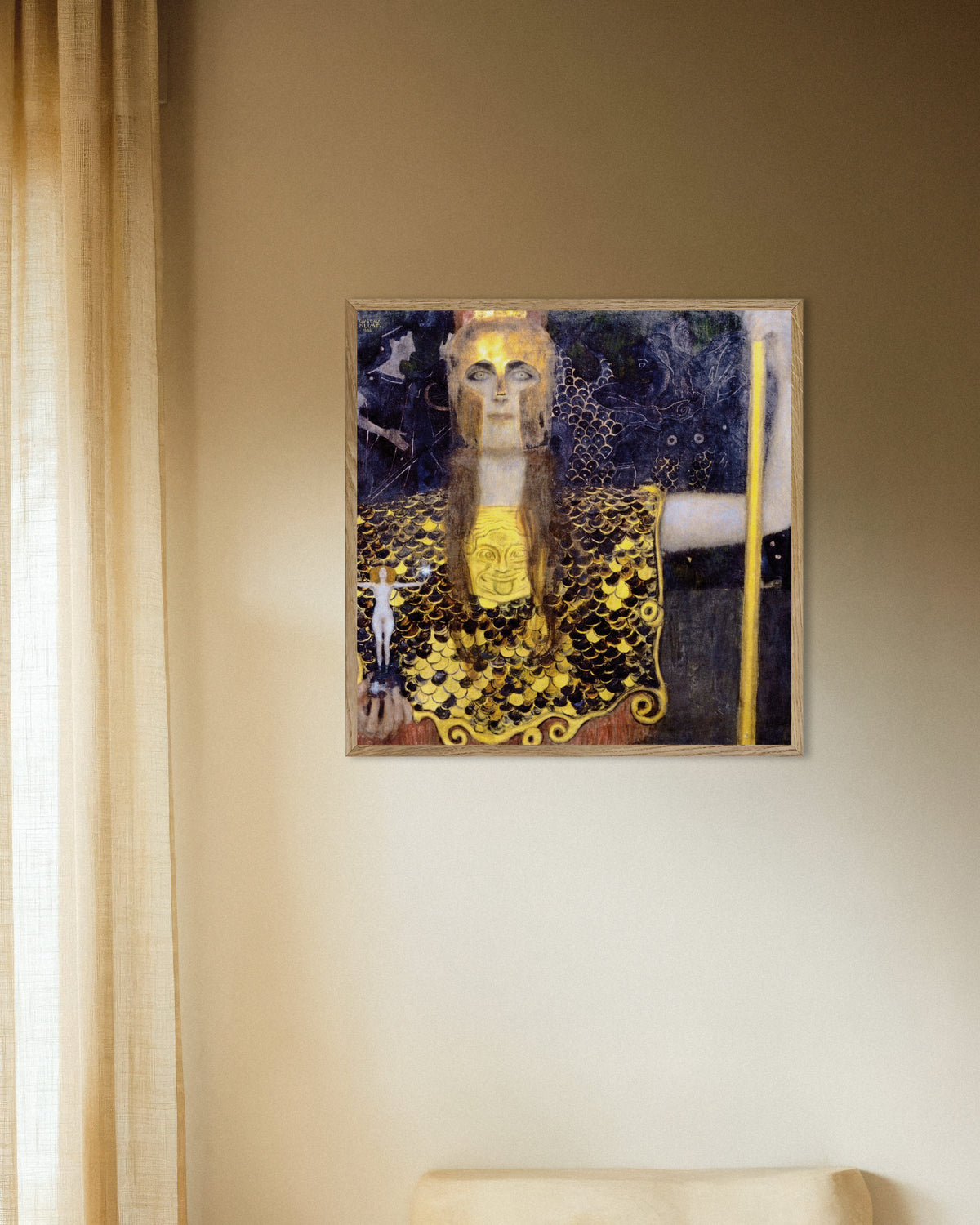 Juliste Pallas Athene (1898), Gustav Klimtin teos, luonnonvärisissä puukehyksissä