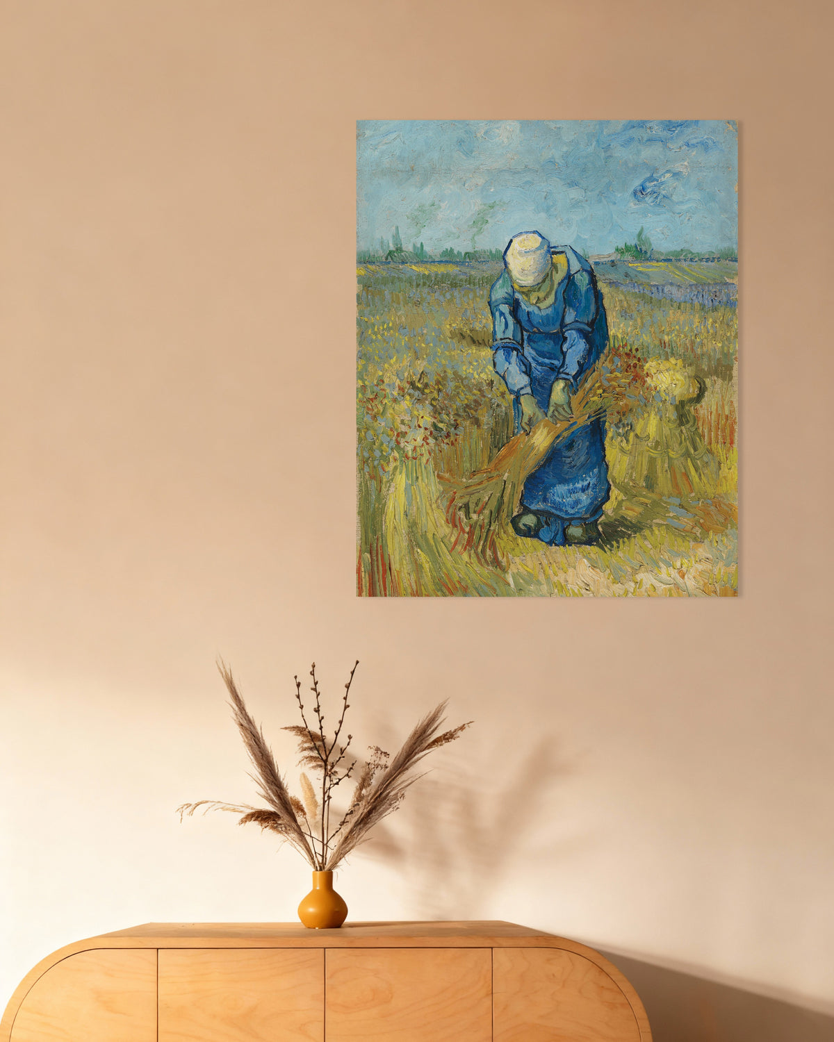 Vincent van Goghin juliste Lyhteitä sitova talonpoikaisnainen, Millet’n mukaan (1889)