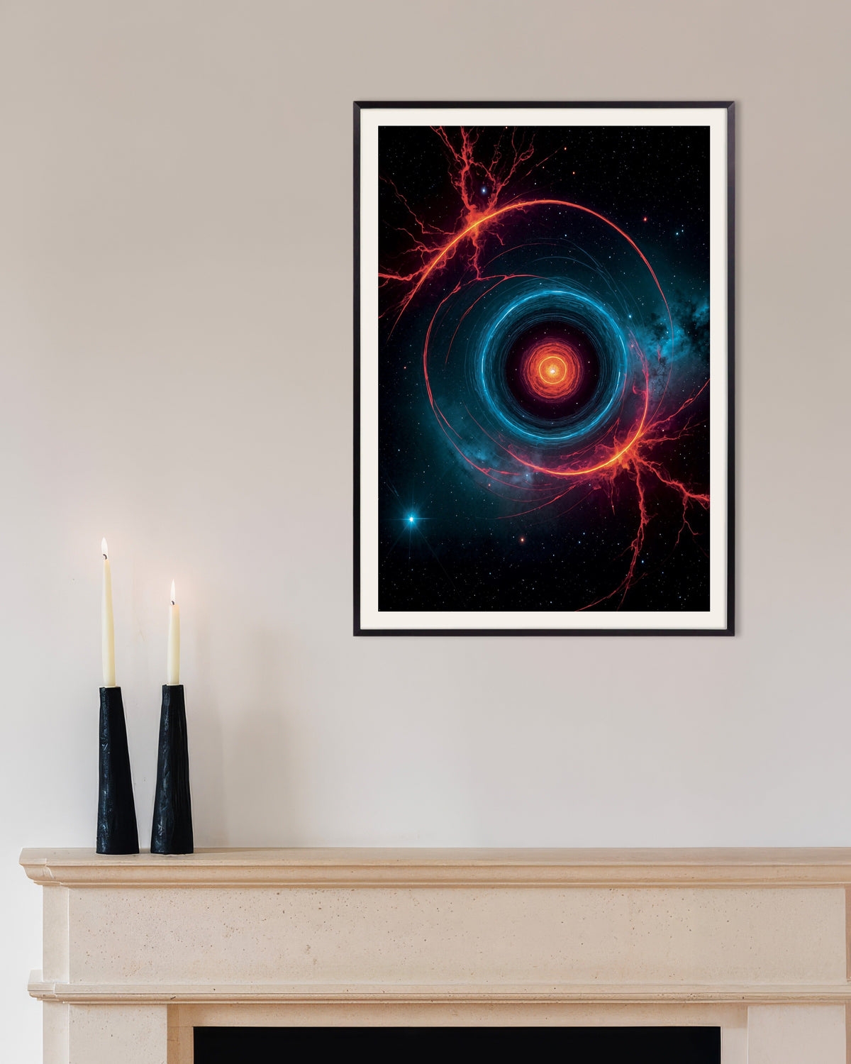 Photolab luminoiva neon, avaruusilmiö metallikehyksissä