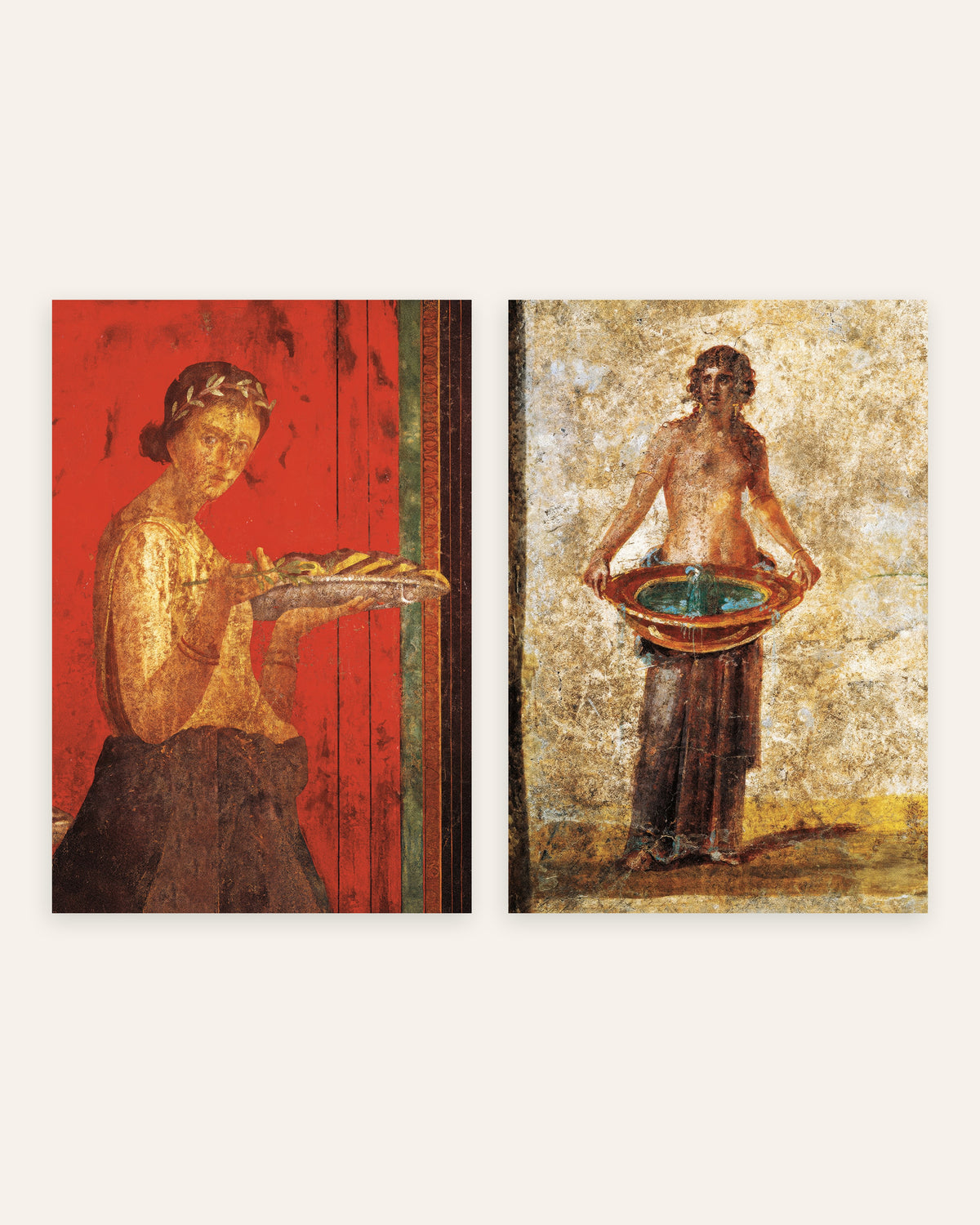 Pompejin freskojulisteet, 2 kpl setti: laakeriseppele ja vesiallas, ilman kehystä