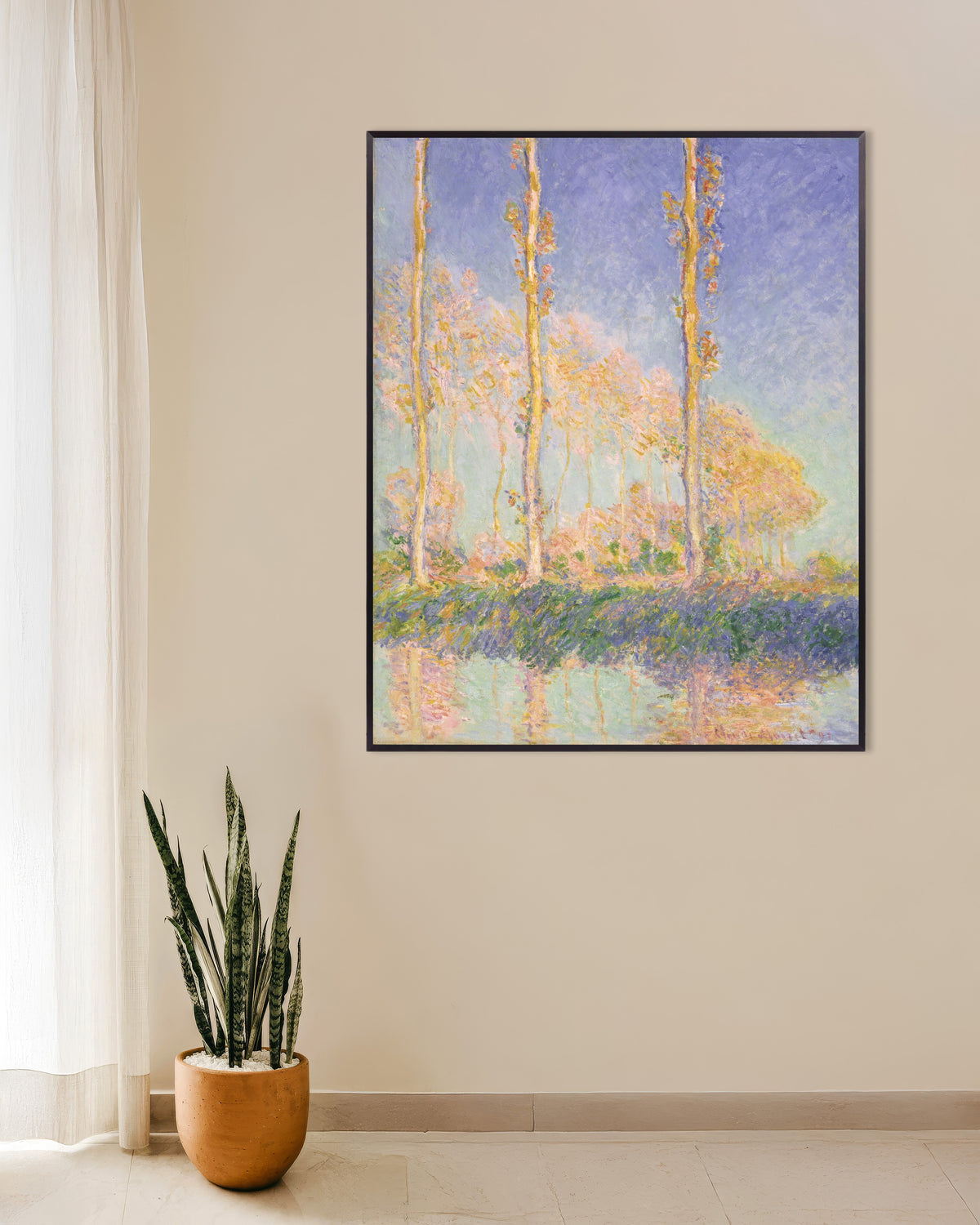 Claude Monet’n Poppelit (1891) -juliste metallikehyksessä