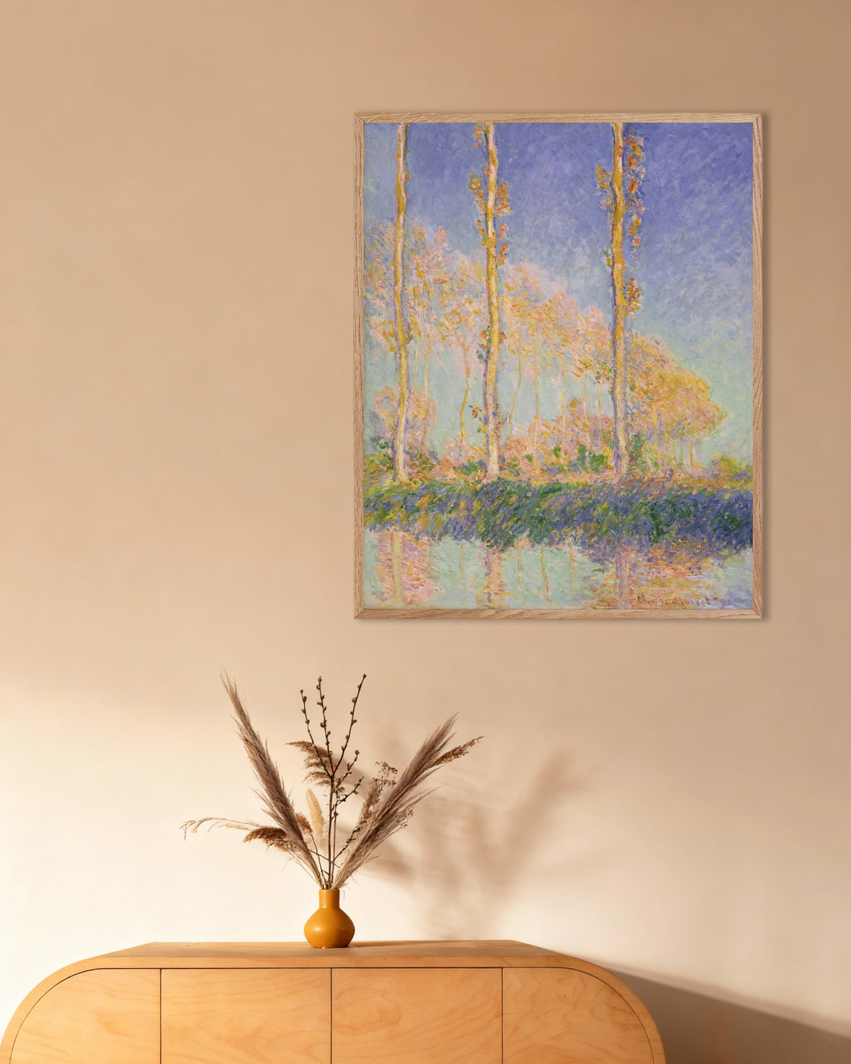 Claude Monet’n Poppelit (1891) -juliste luonnonvärisessä puukehyksessä