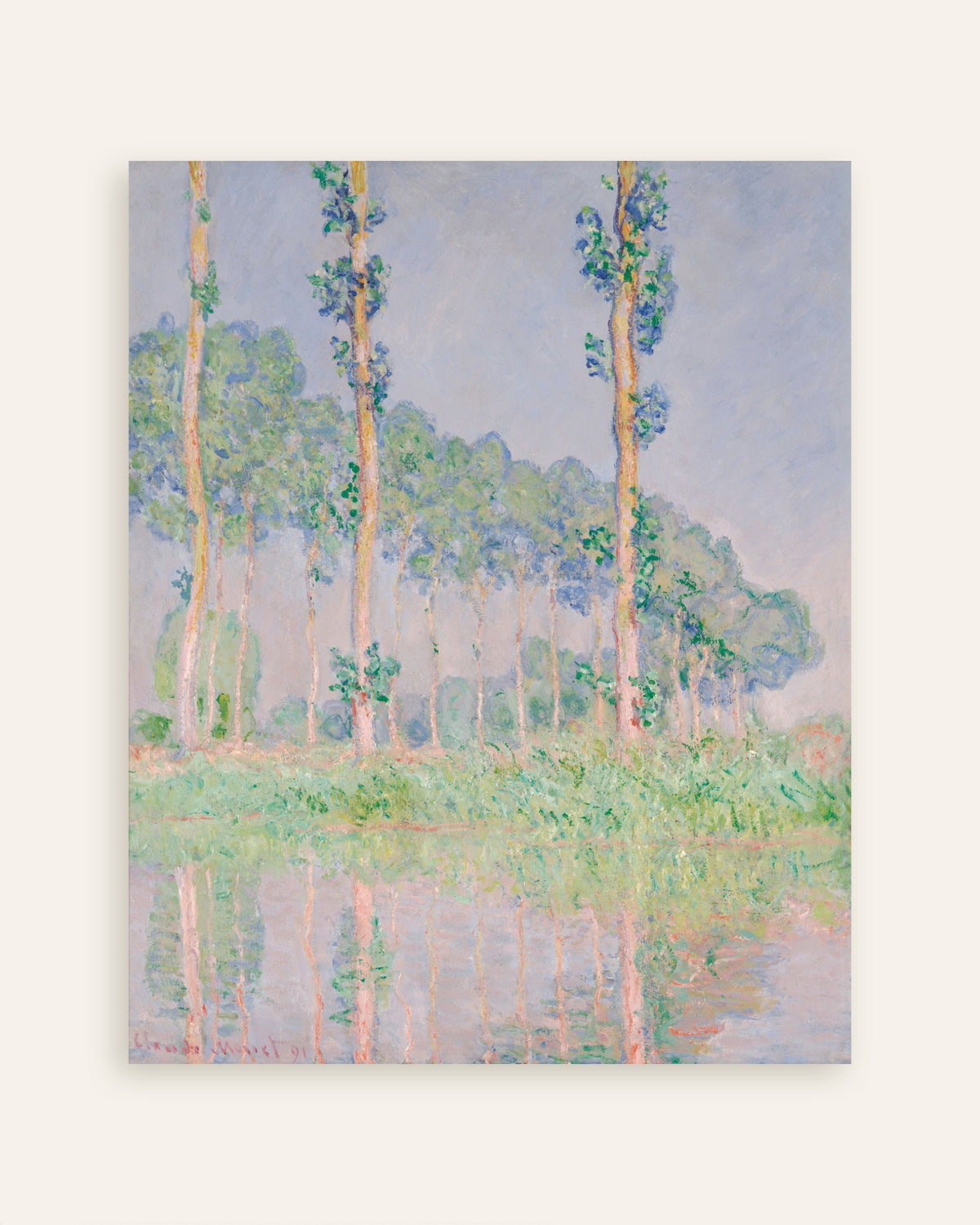 Claude Monet’n Poppelit, vaaleanpunainen vaikutelma (1891) -juliste, pienoiskuva