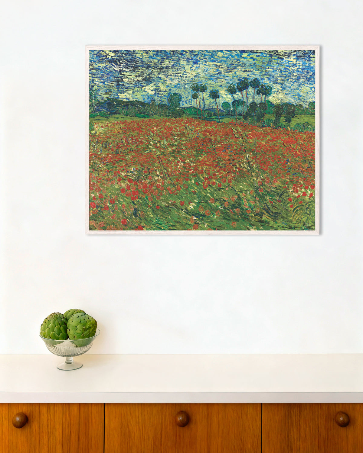 Juliste teoksesta Vincent van Goghin Unikkopelto (1890), valkoisilla puukehyksillä