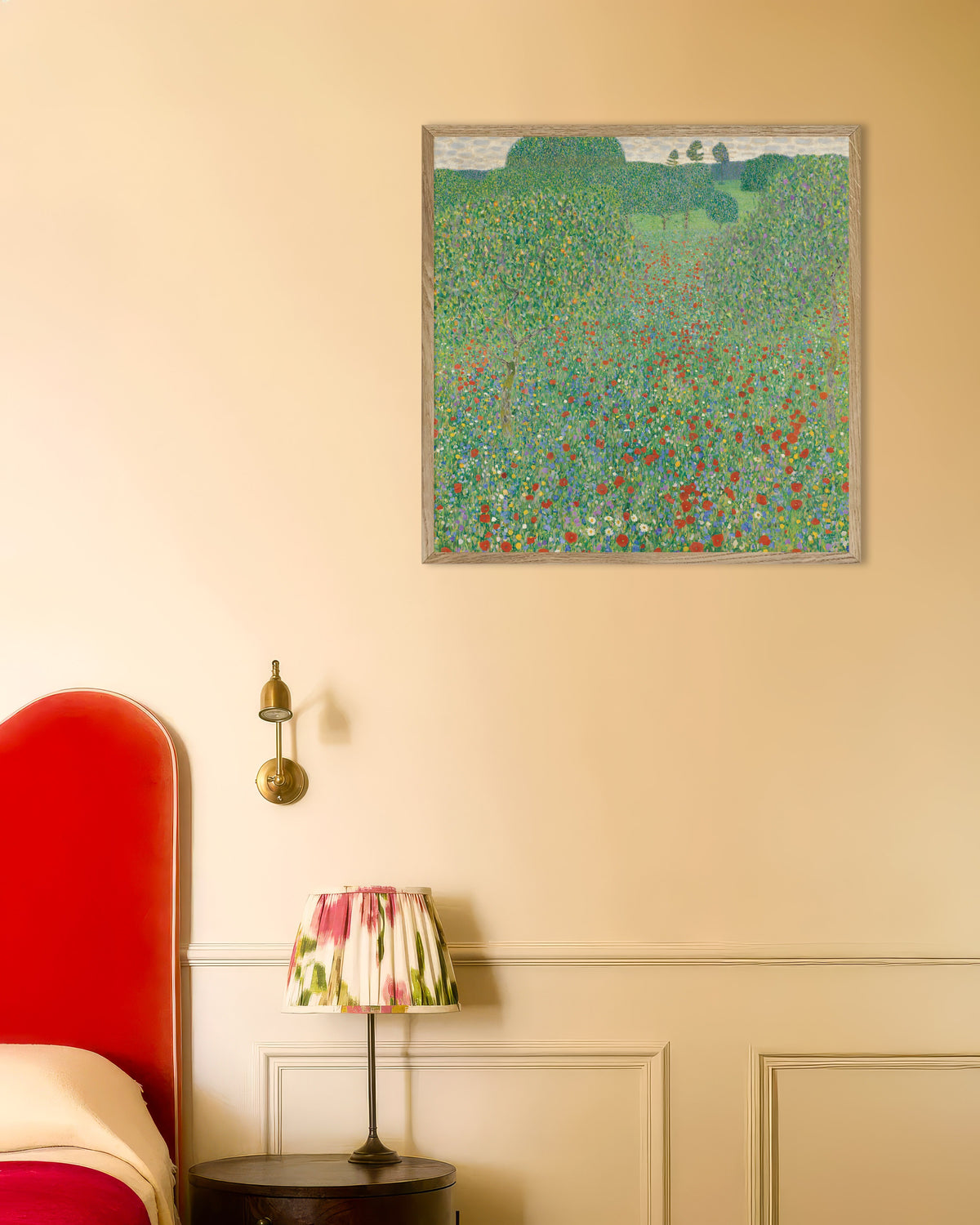 Gustav Klimtin Unikkoniitty (1907) -juliste luonnonvärisessä puukehyksessä
