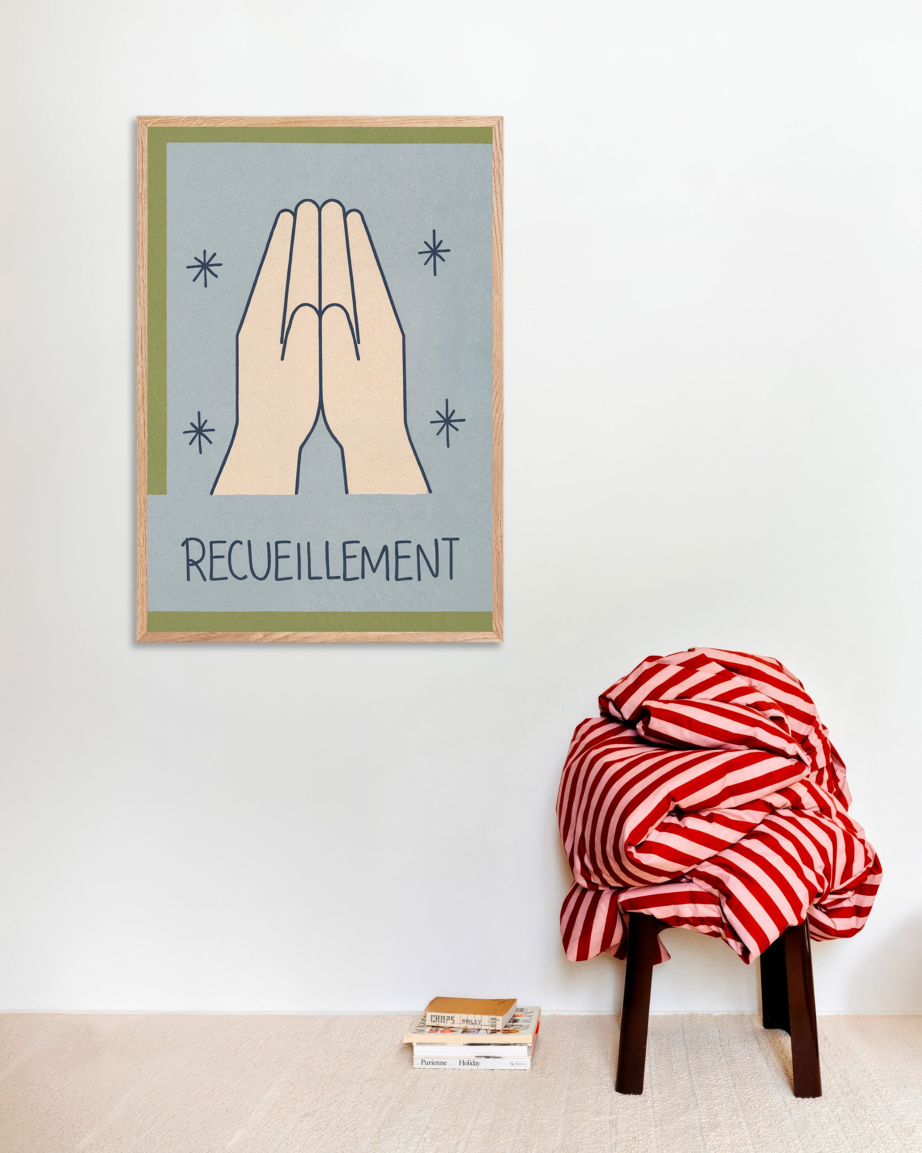 Poster of Recueillement - Minimal Line Art Poster, with natural wooden frame