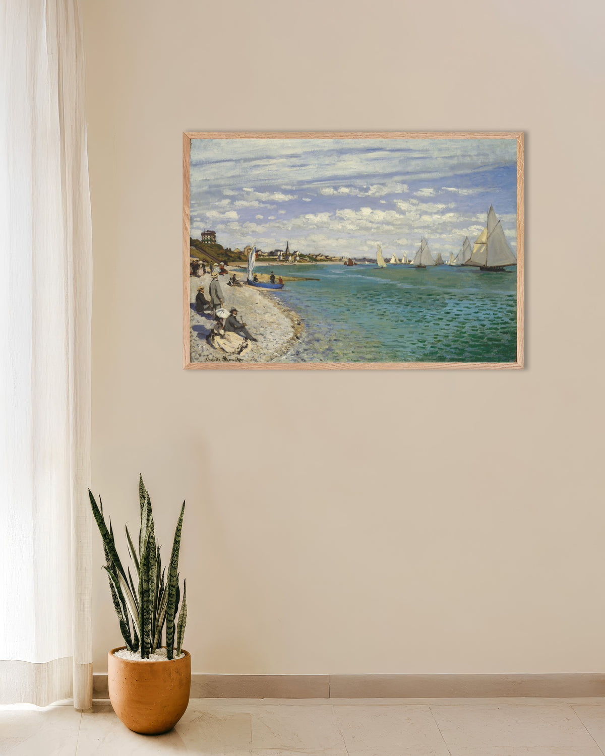 Claude Monet’n Regatta Sainte-Adressessa (1867) -juliste luonnonvärisessä puukehyksessä