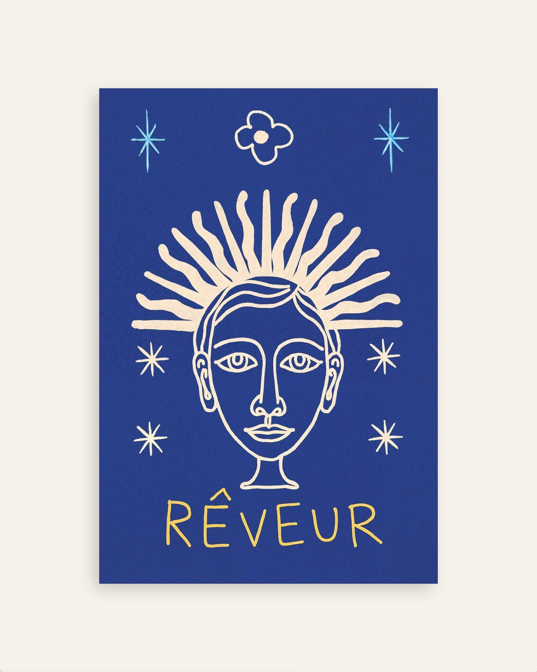 Poster of Rêveur - Sunburst Face on Deep Blue, thumbnail