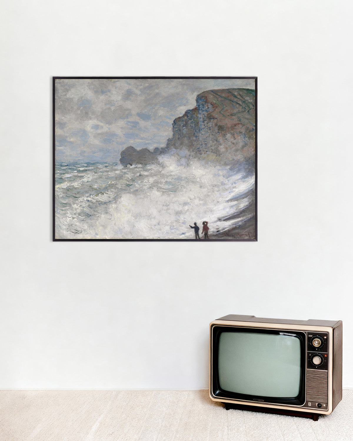 Claude Monet’n Myrsky Étretat’ssa (1883) -juliste metallikehyksessä