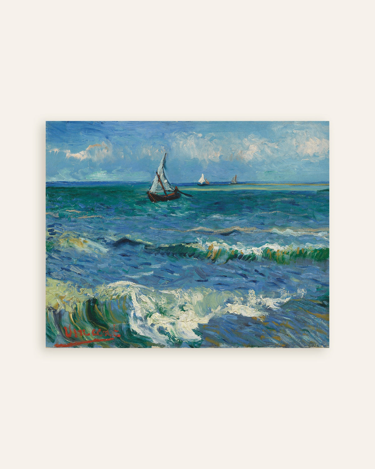Juliste, jossa on Merimaisema lähellä Les Saintes-Maries-de-la-Meria (1888), Vincent van Goghin maalaus, pikkukuva