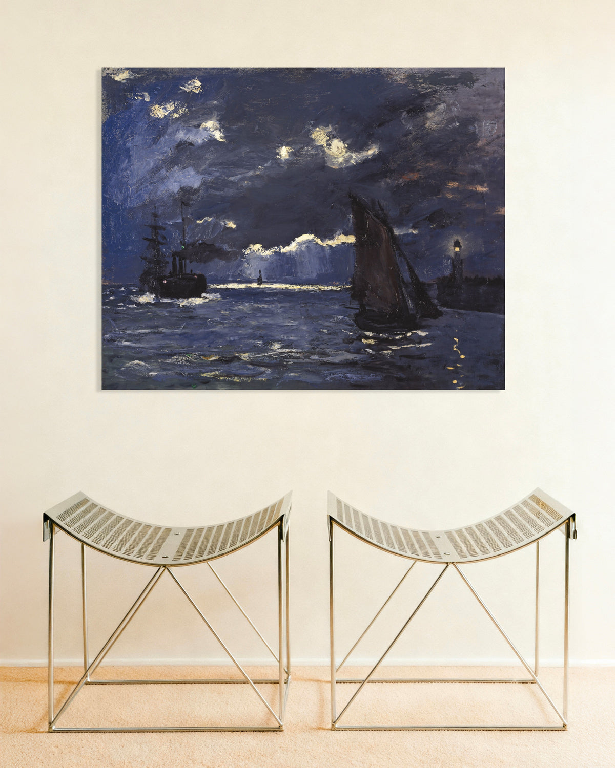 Claude Monet’n Merimaisema, laivoja kuunvalossa (1864) -juliste