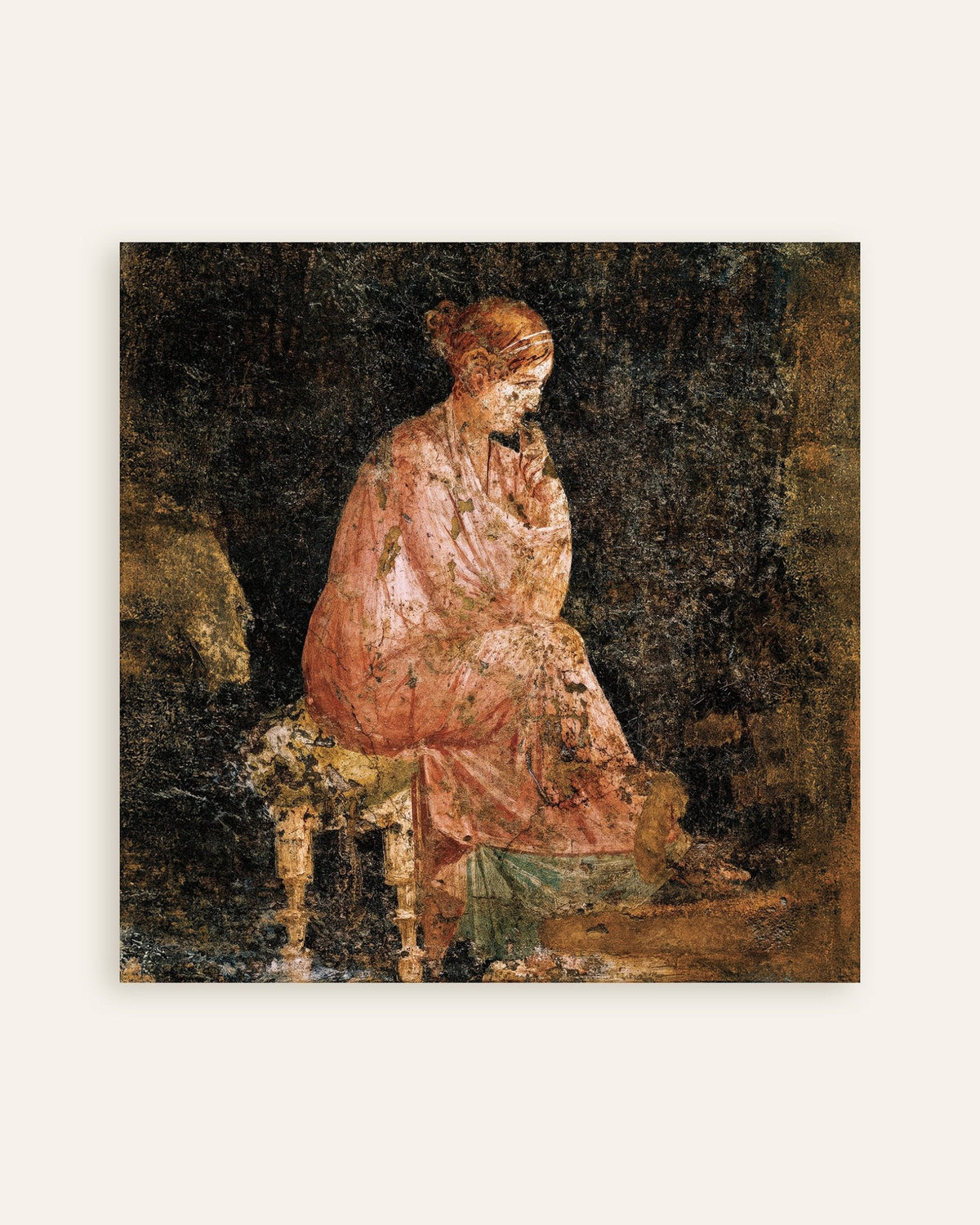 Juliste Pompejin istuvan naisen freskon yksityiskohdasta