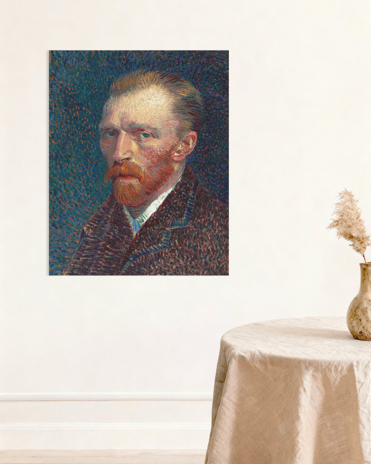 Juliste teoksesta Vincent van Goghin Omakuva sinipilkullisella taustalla (1887)