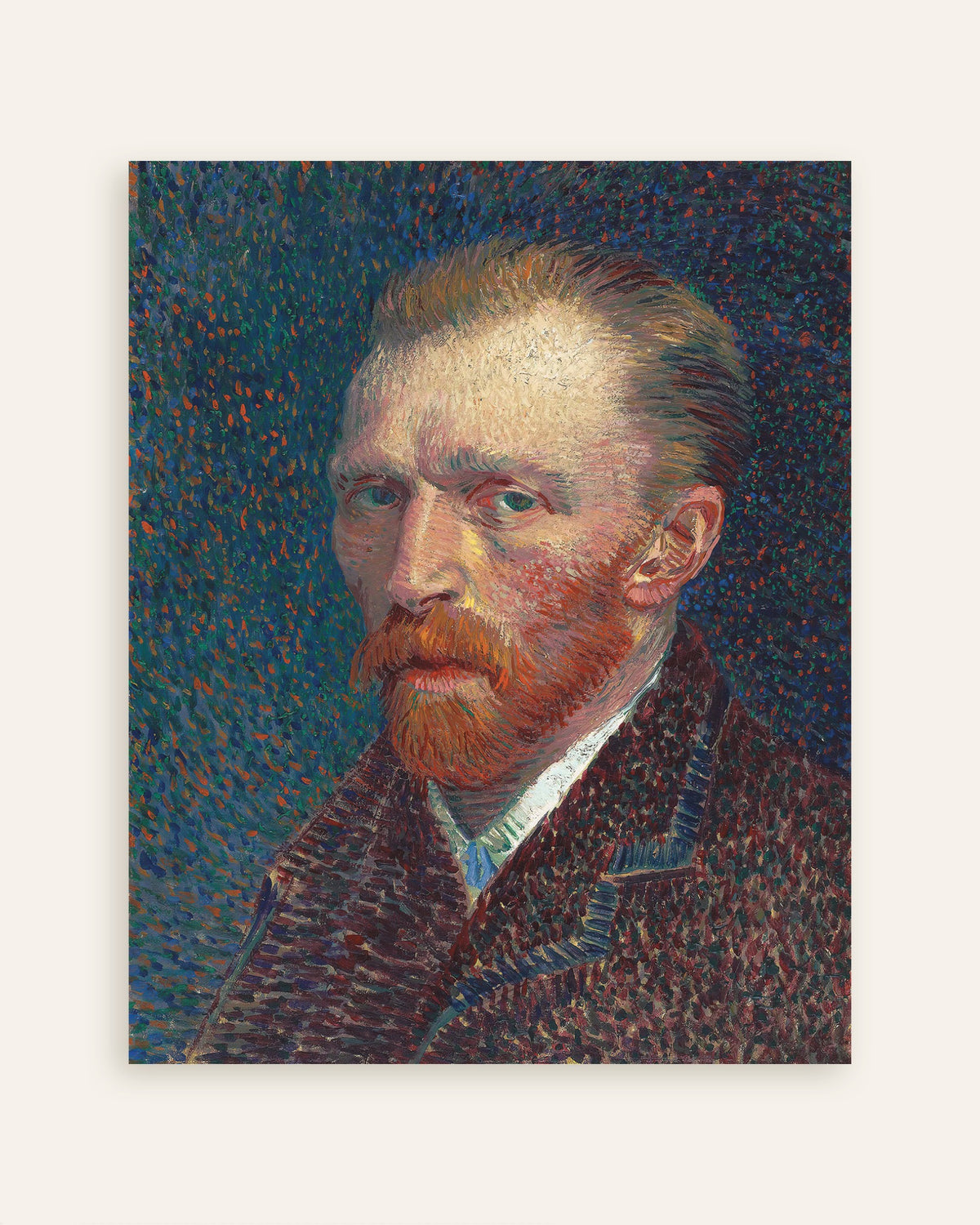 Juliste teoksesta Vincent van Goghin Omakuva sinipilkullisella taustalla (1887), pikkukuva