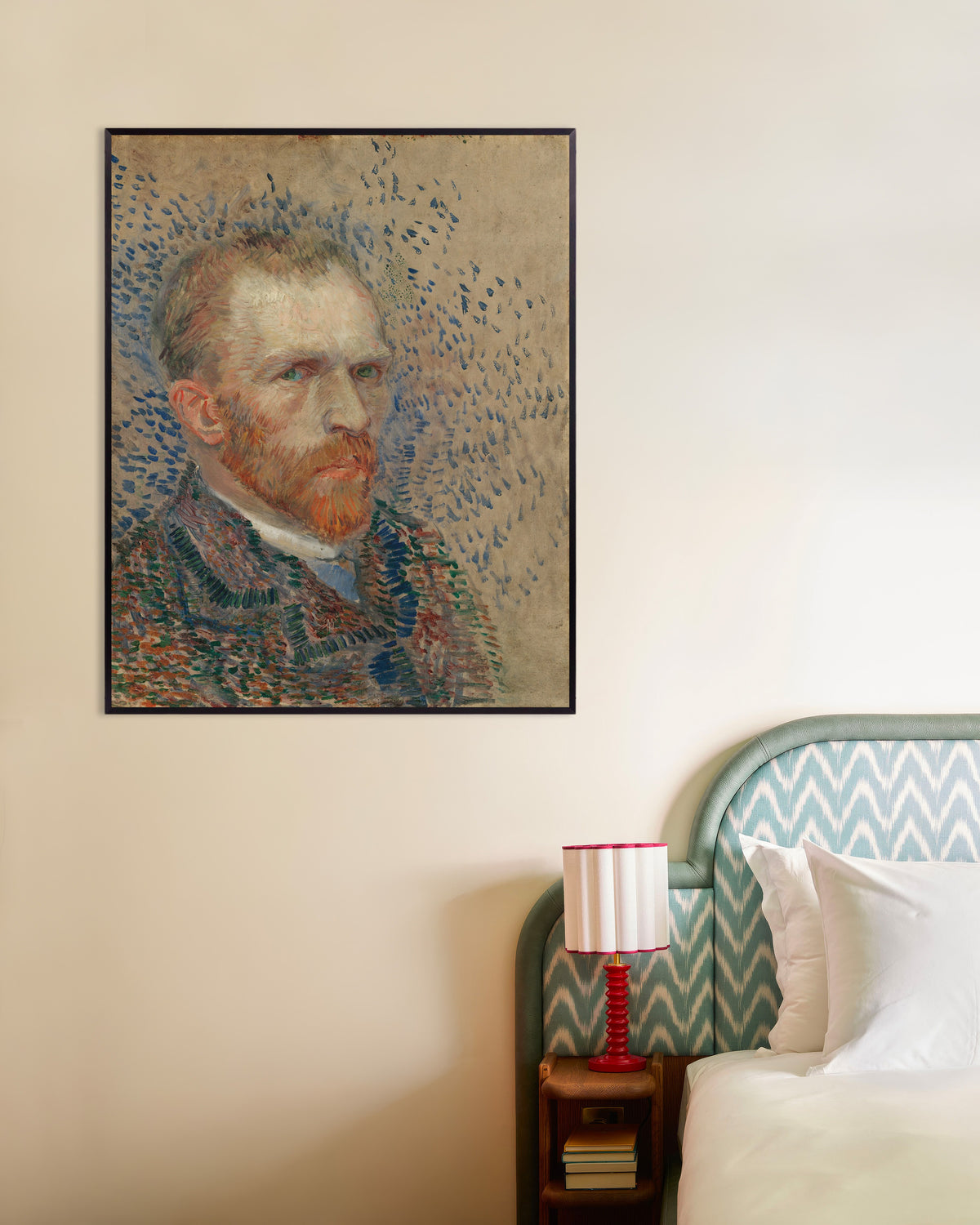 Juliste teoksesta Omakuva sinisin viivoin (1887), Vincent van Gogh, metallikehyksellä