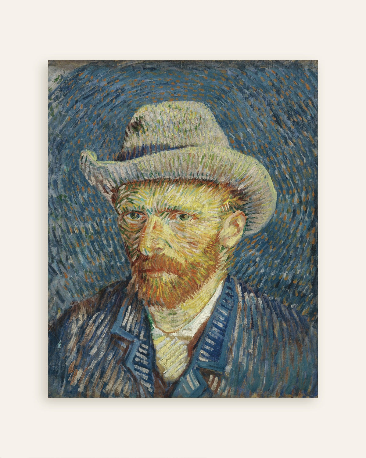 Juliste teoksesta Vincent van Goghin omakuva harmaassa huopahatussa (1887), pikkukuva