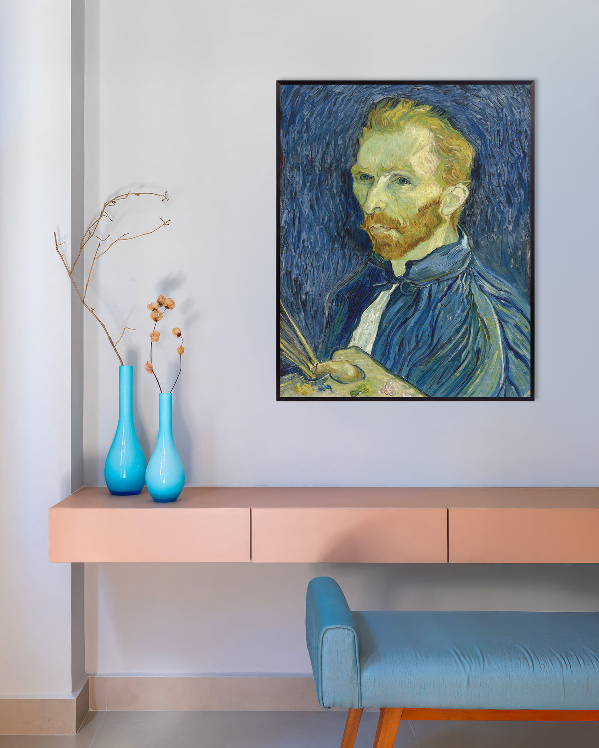 Vincent van Goghin teoksen Omakuva paletin kanssa (1889) juliste metallikehyksellä