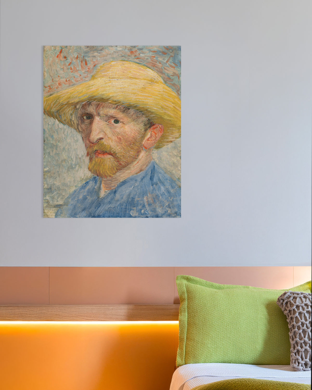 Juliste Omakuva olkihattu päässä ja sinisessä työtakissa (1887), Vincent van Gogh