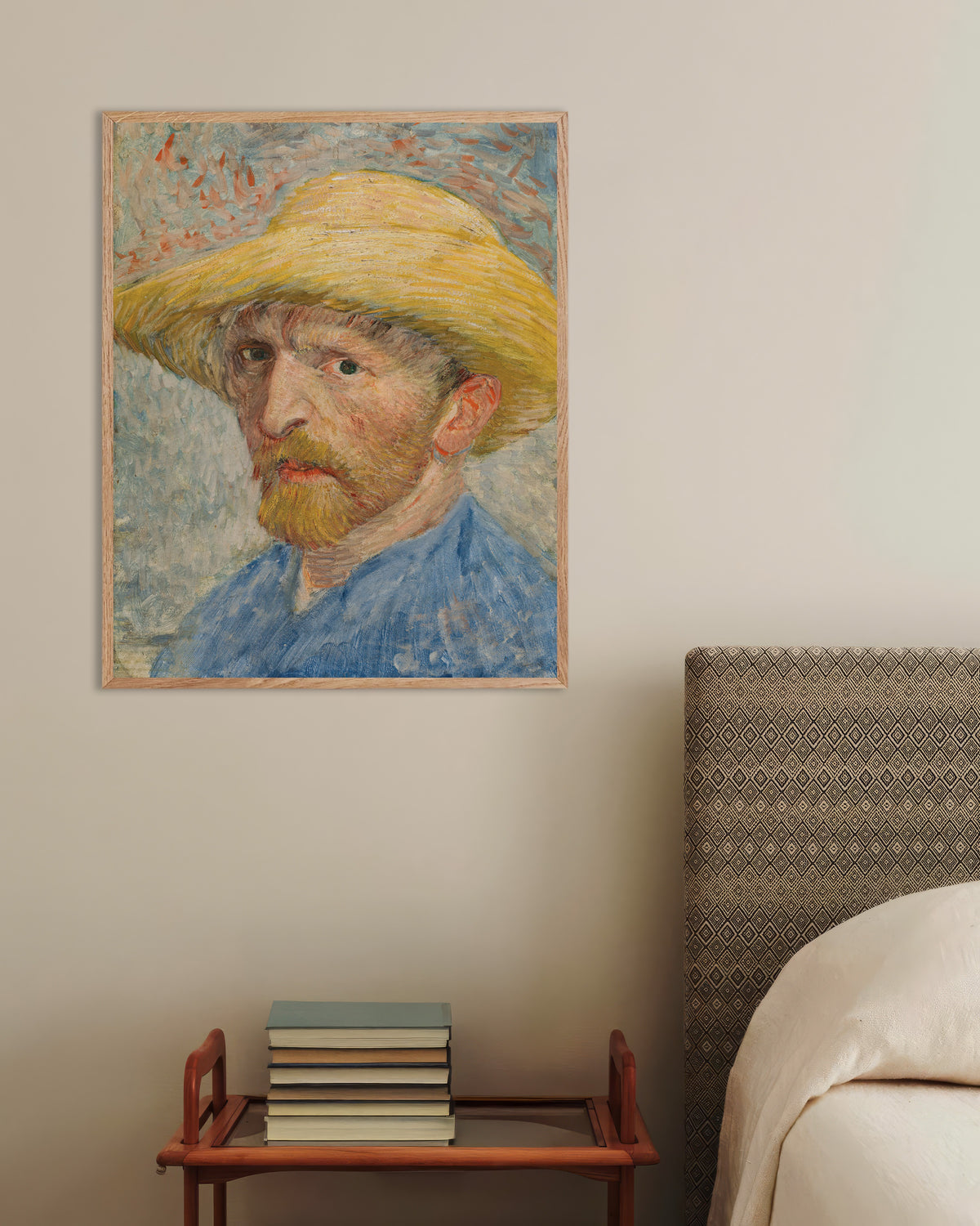 Juliste Omakuva olkihattu päässä ja sinisessä työtakissa (1887), Vincent van Gogh, luonnonvärisissä puukehyksissä
