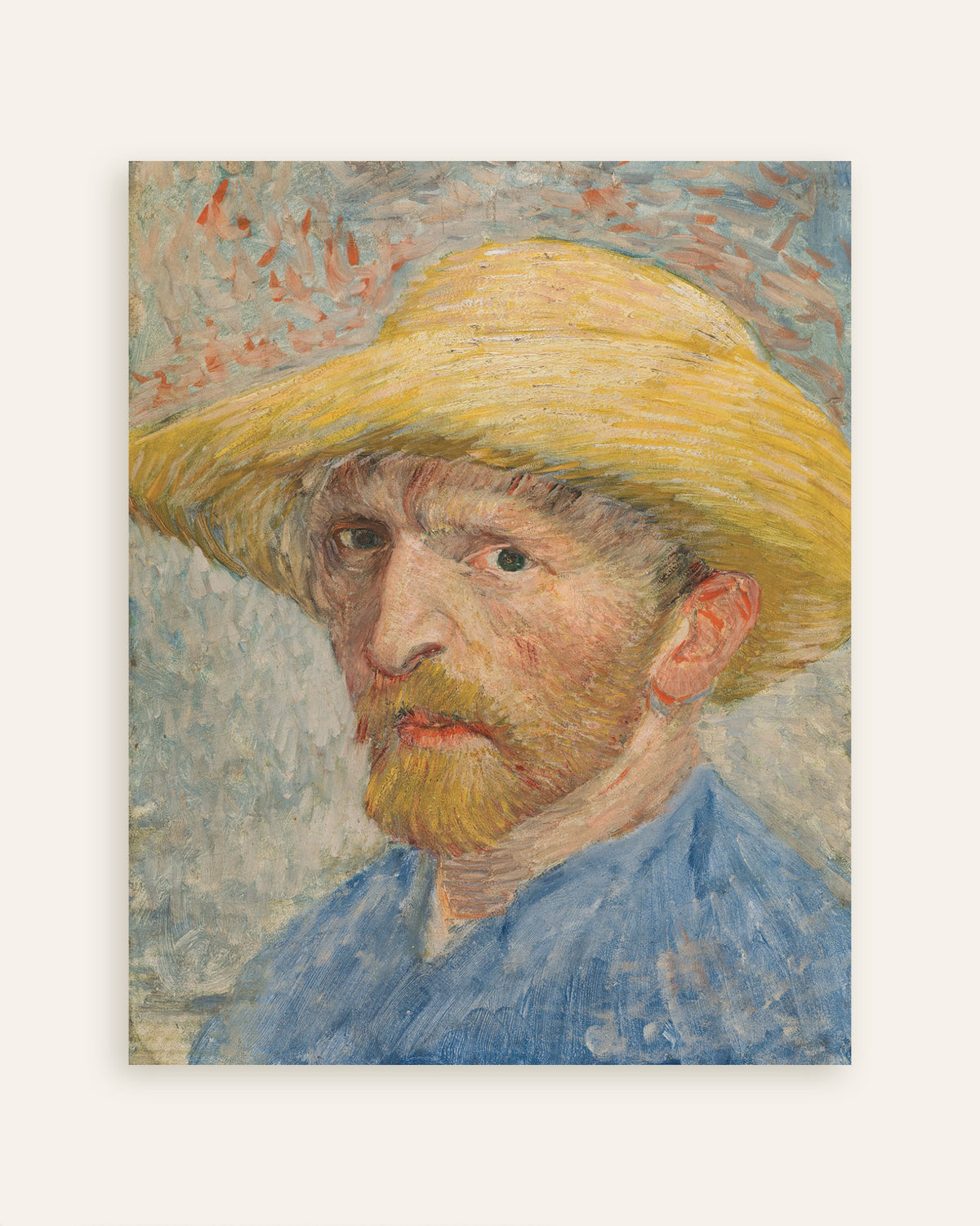 Pienoiskuva julisteesta Omakuva olkihattu päässä ja sinisessä työtakissa (1887), Vincent van Gogh