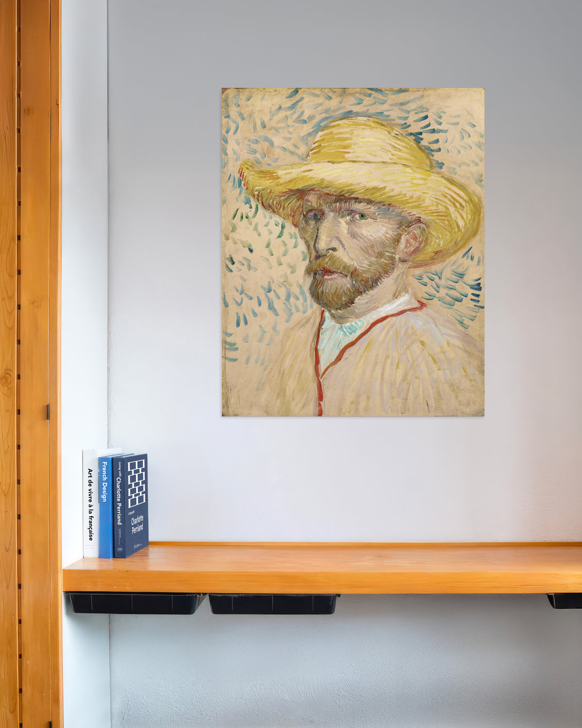 Juliste teoksesta Vincent van Goghin omakuva olkihatussa ja maalarin takissa (1887)